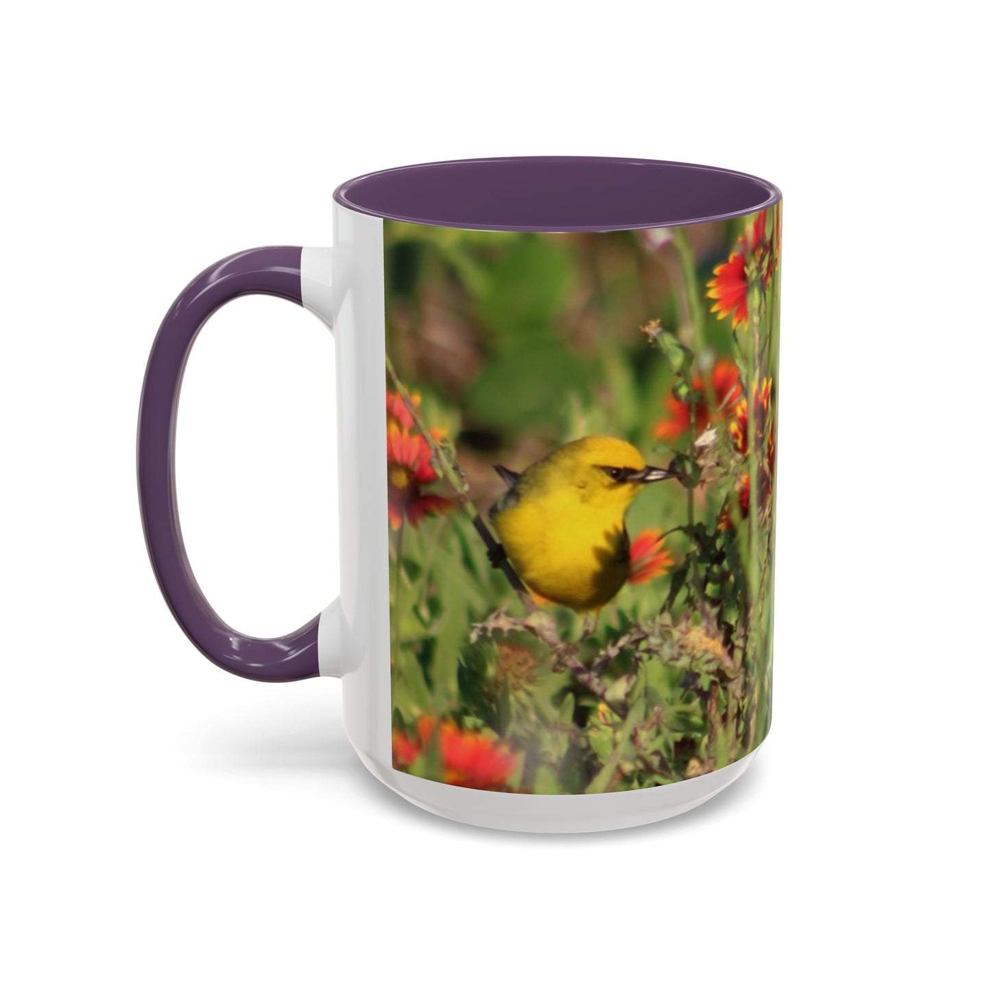 Mug - Blue-winged Warbler Floral Accent Coffee Mug - Gift for Birders and Nature Lovers