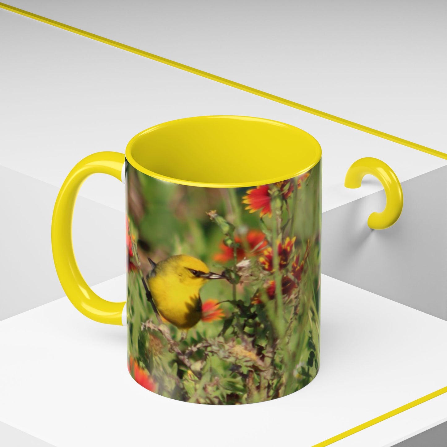 Mug - Blue-winged Warbler Floral Accent Coffee Mug - Gift for Birders and Nature Lovers