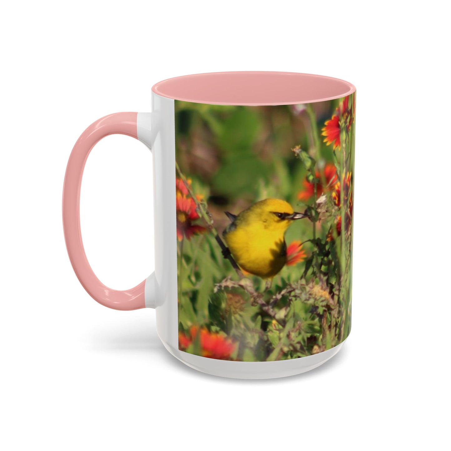 Mug - Blue-winged Warbler Floral Accent Coffee Mug - Gift for Birders and Nature Lovers