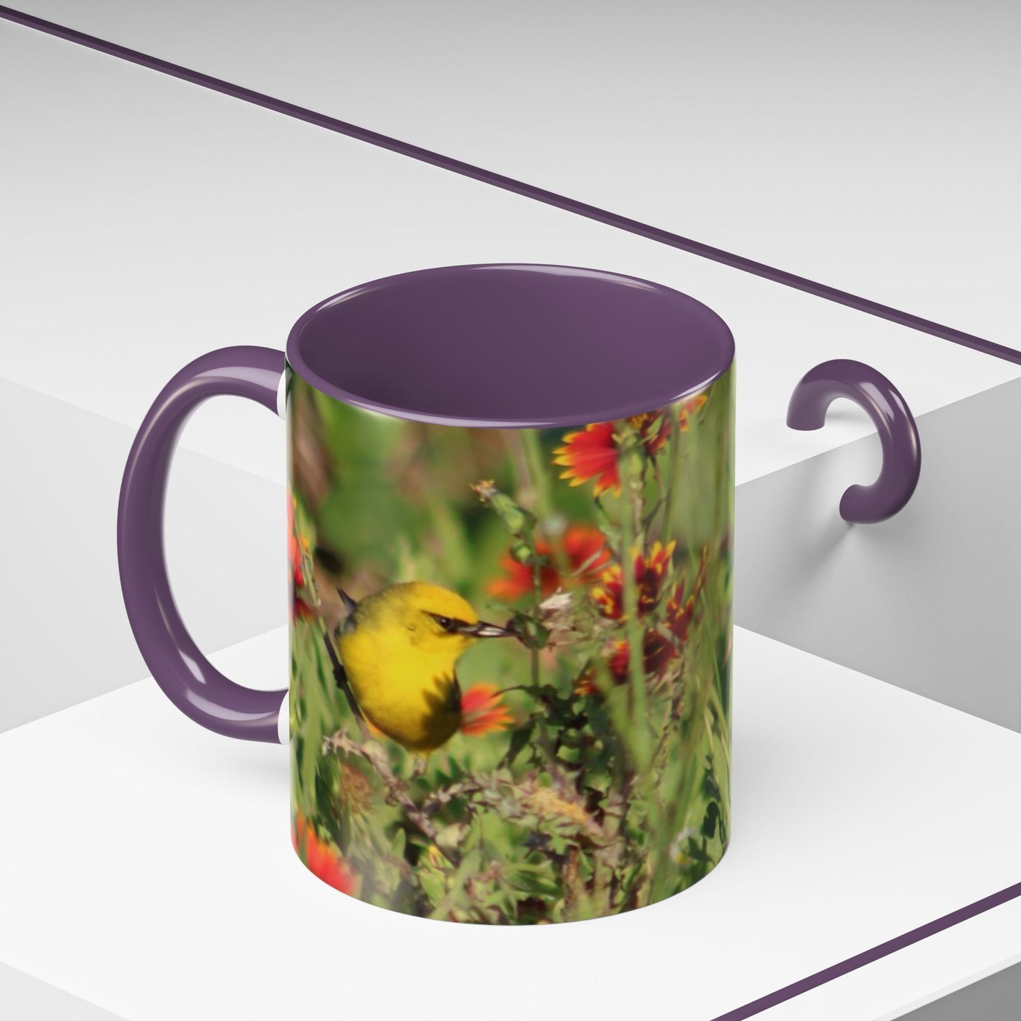 Mug - Blue-winged Warbler Floral Accent Coffee Mug - Gift for Birders and Nature Lovers