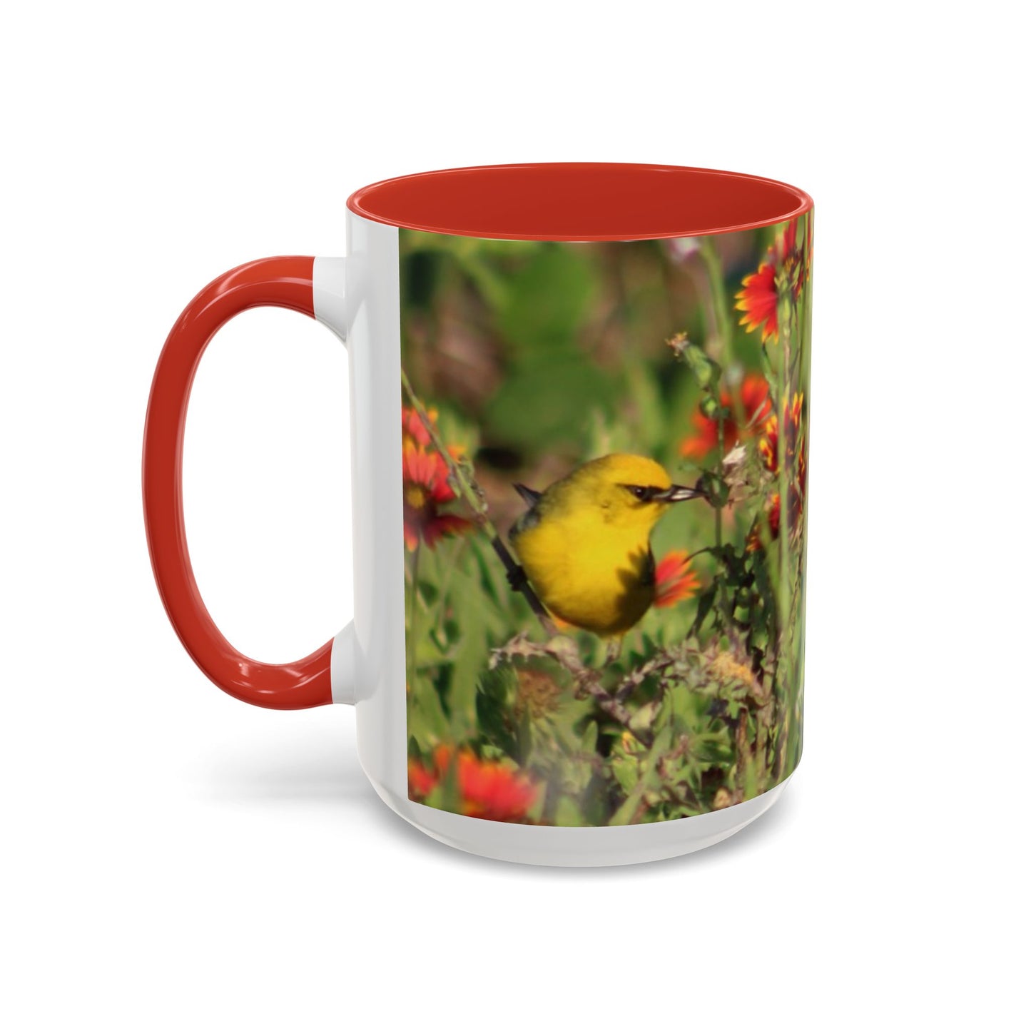 Mug - Blue-winged Warbler Floral Accent Coffee Mug - Gift for Birders and Nature Lovers
