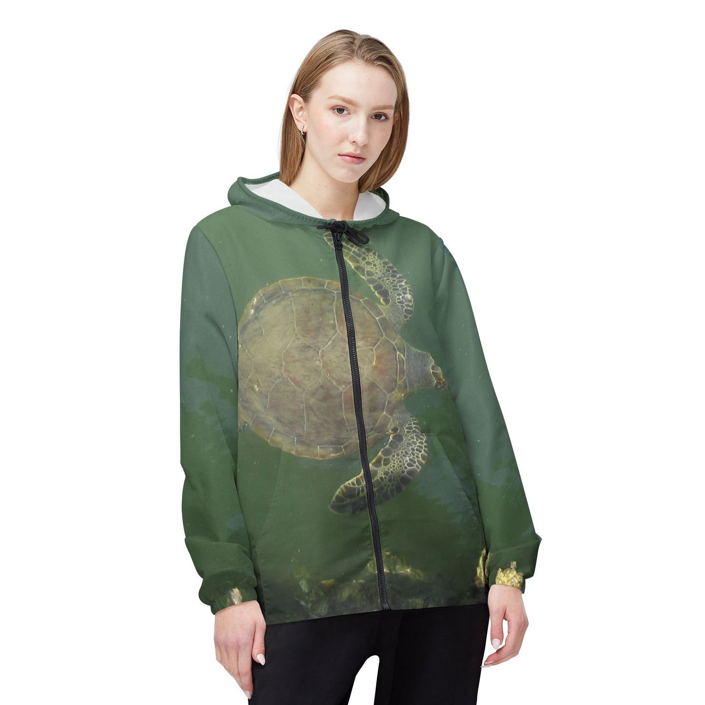 Green Sea Turtle at Robert's Point Park Windbreaker Jacket by Port Aransas Wildlife