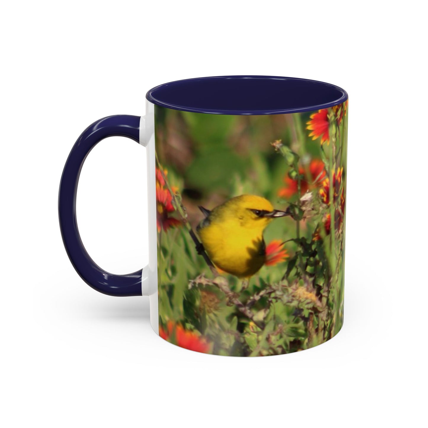 Mug - Blue-winged Warbler Floral Accent Coffee Mug - Gift for Birders and Nature Lovers