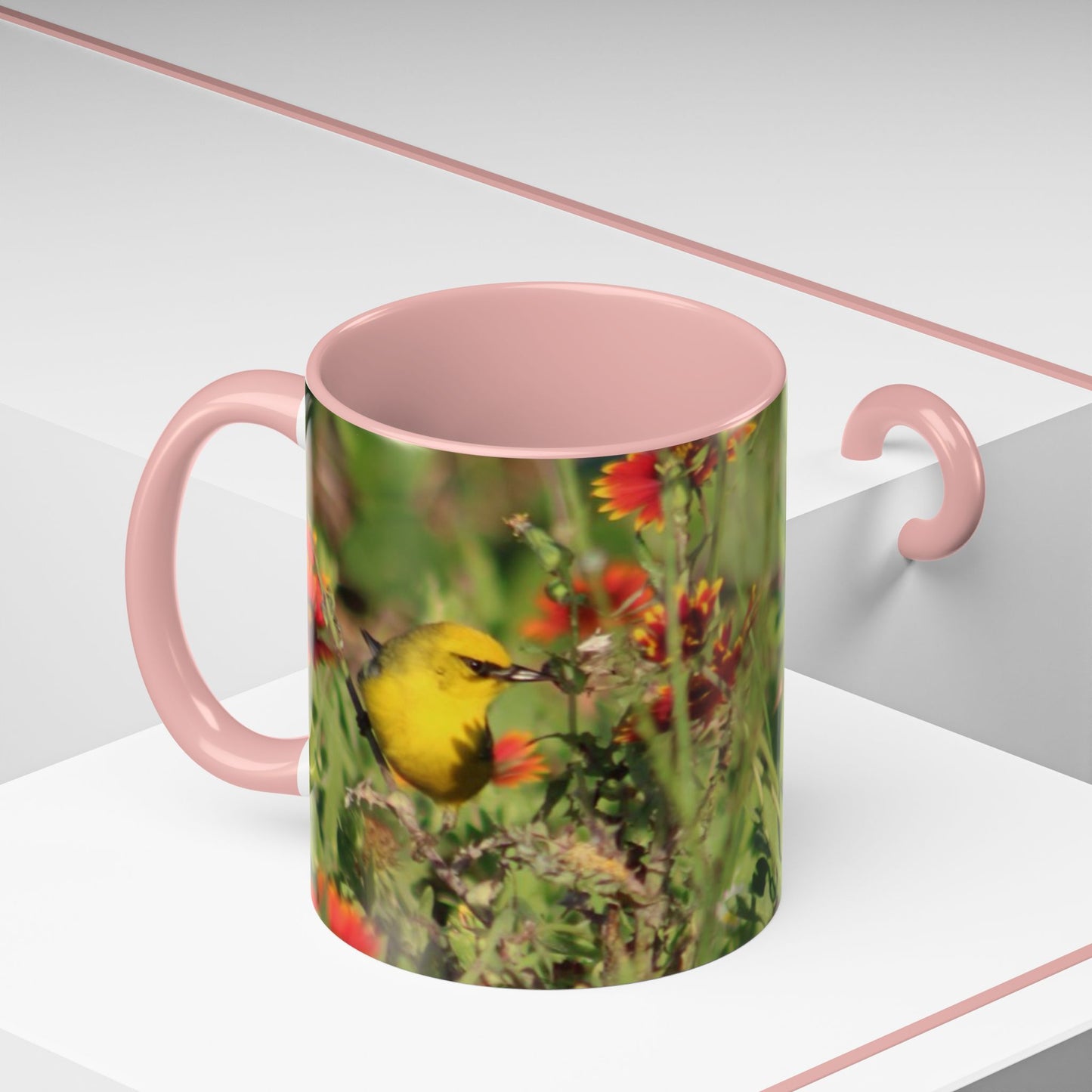 Mug - Blue-winged Warbler Floral Accent Coffee Mug - Gift for Birders and Nature Lovers
