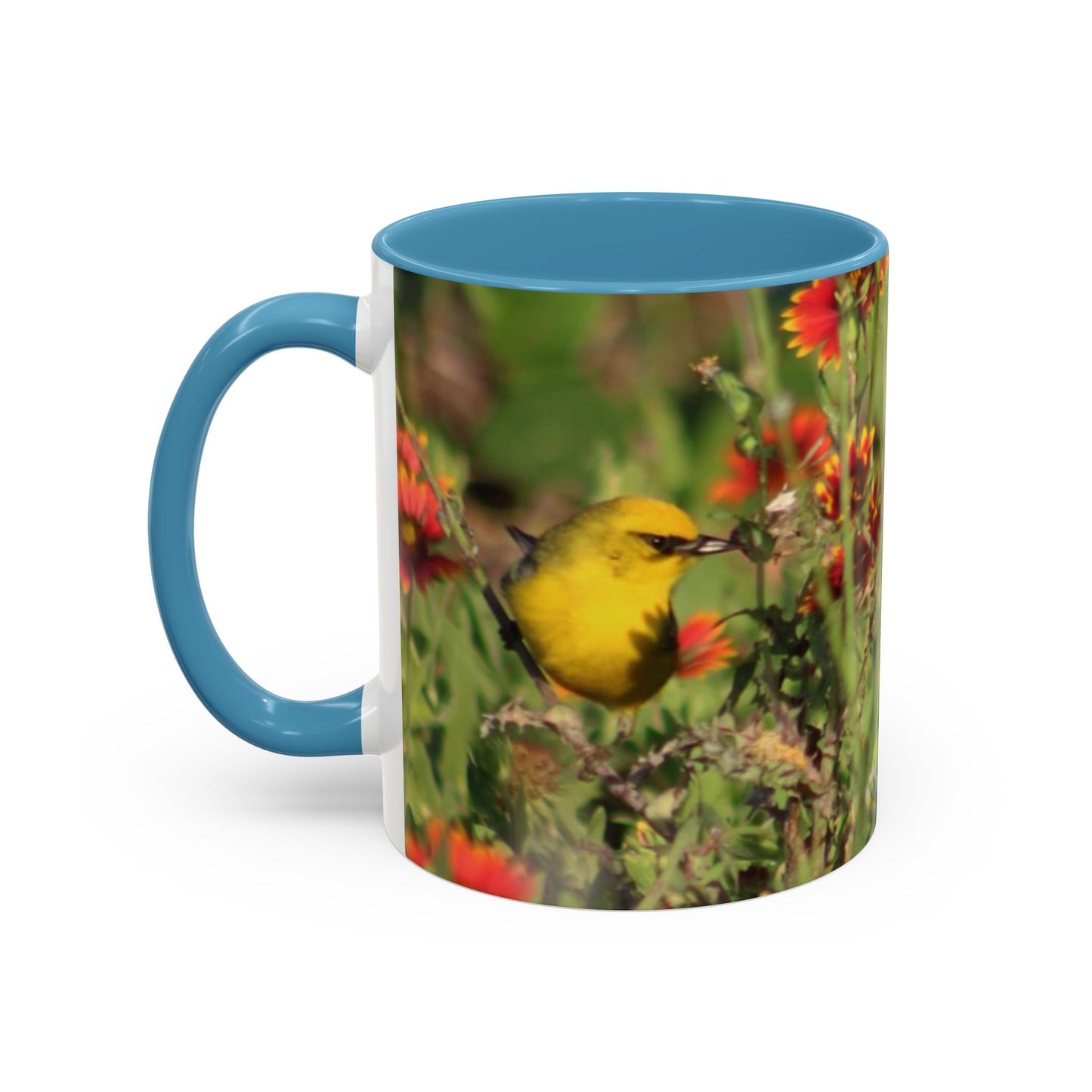 Mug - Blue-winged Warbler Floral Accent Coffee Mug - Gift for Birders and Nature Lovers