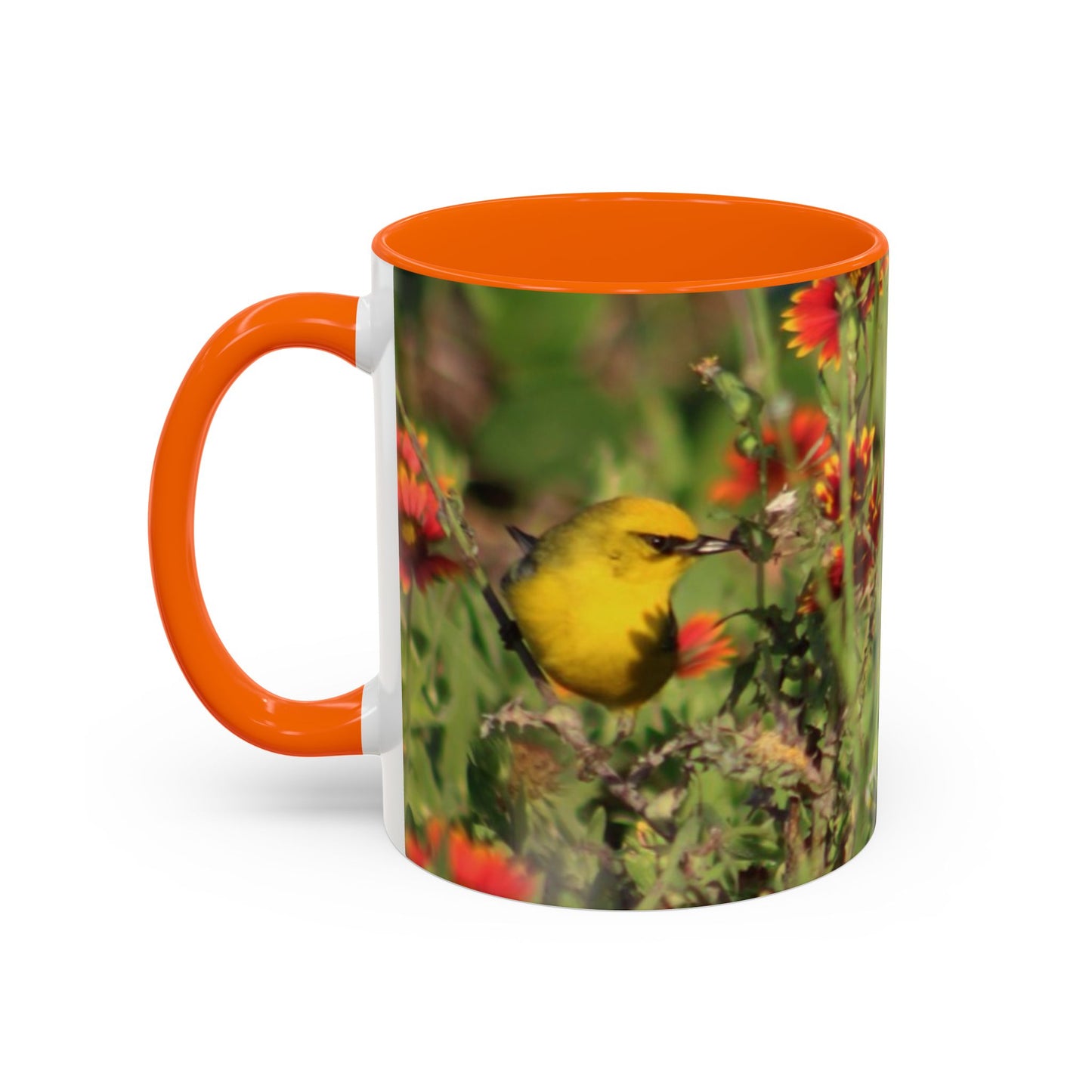 Mug - Blue-winged Warbler Floral Accent Coffee Mug - Gift for Birders and Nature Lovers