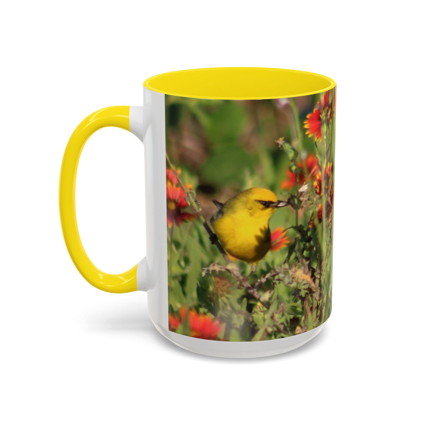 Mug - Blue-winged Warbler Floral Accent Coffee Mug - Gift for Birders and Nature Lovers