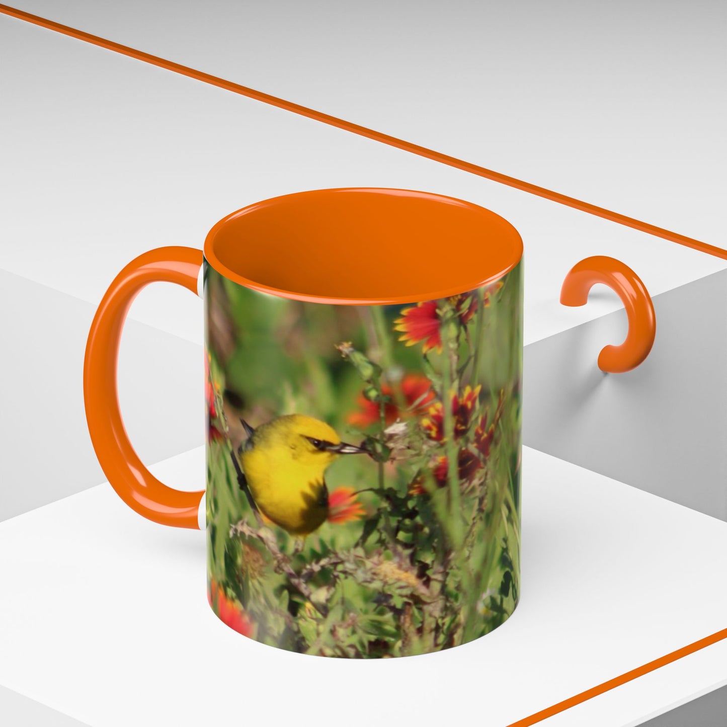 Mug - Blue-winged Warbler Floral Accent Coffee Mug - Gift for Birders and Nature Lovers