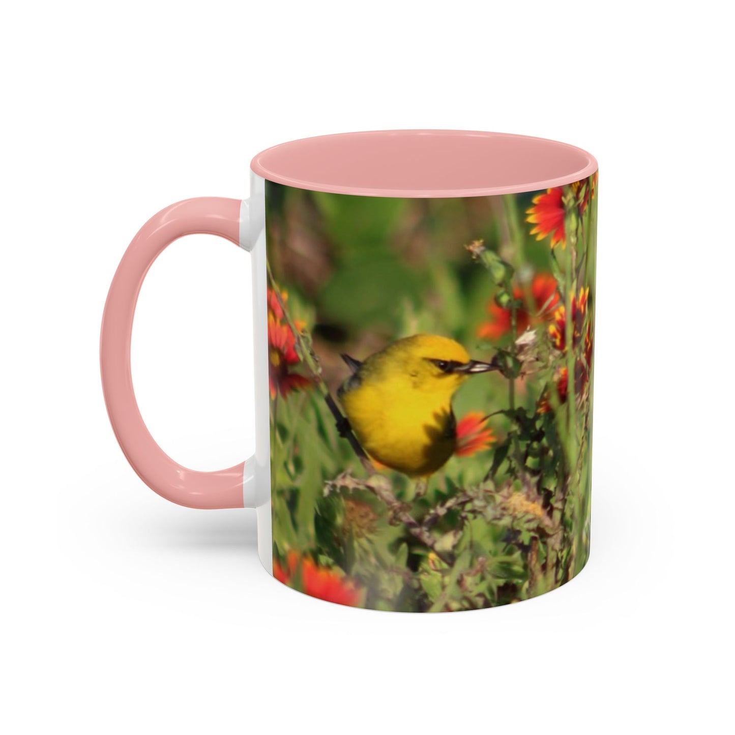 Mug - Blue-winged Warbler Floral Accent Coffee Mug - Gift for Birders and Nature Lovers