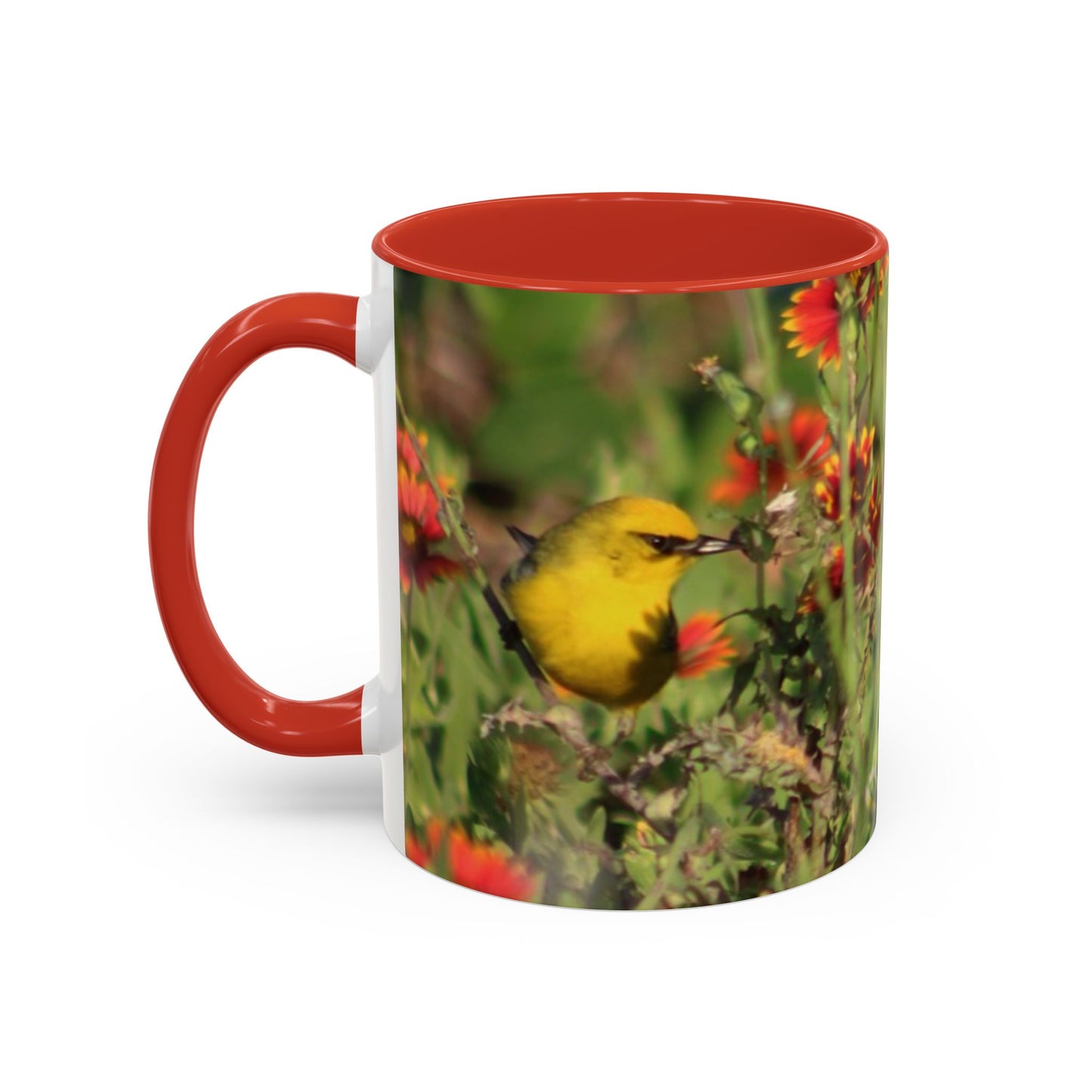 Mug - Blue-winged Warbler Floral Accent Coffee Mug - Gift for Birders and Nature Lovers