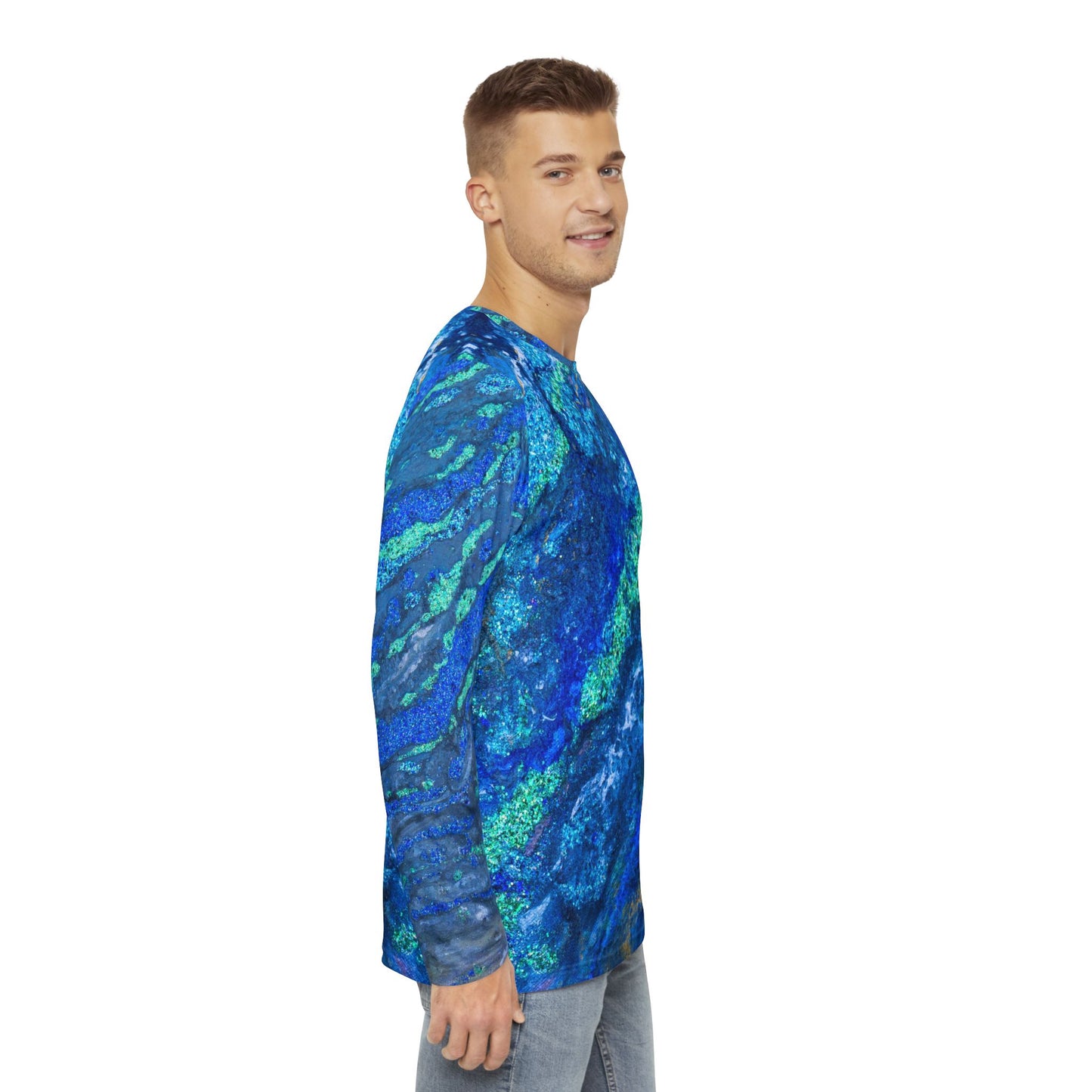 Men's Long Sleeve Shirt - Sea Turtle Ocean Blue Design