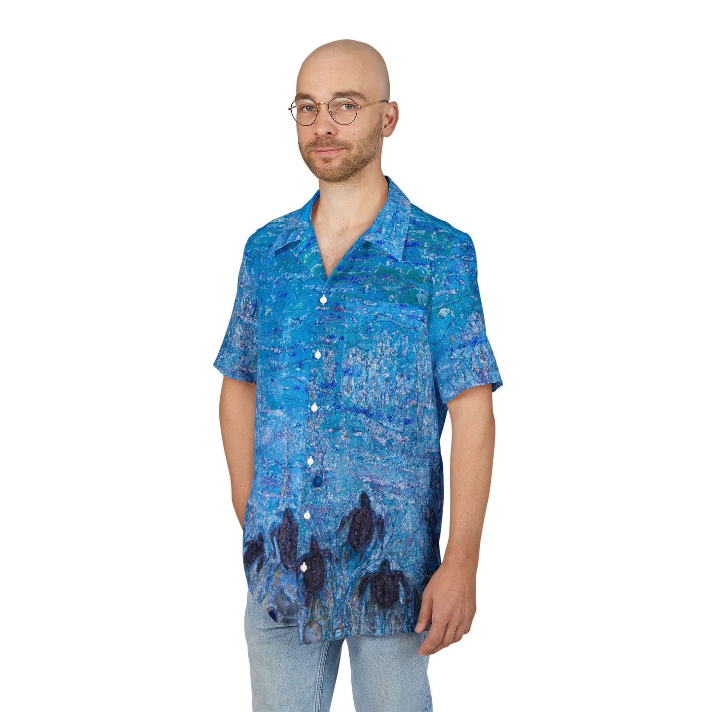 Sea Turtle Hatchling Art Button-down Beach Shirt with Pocket