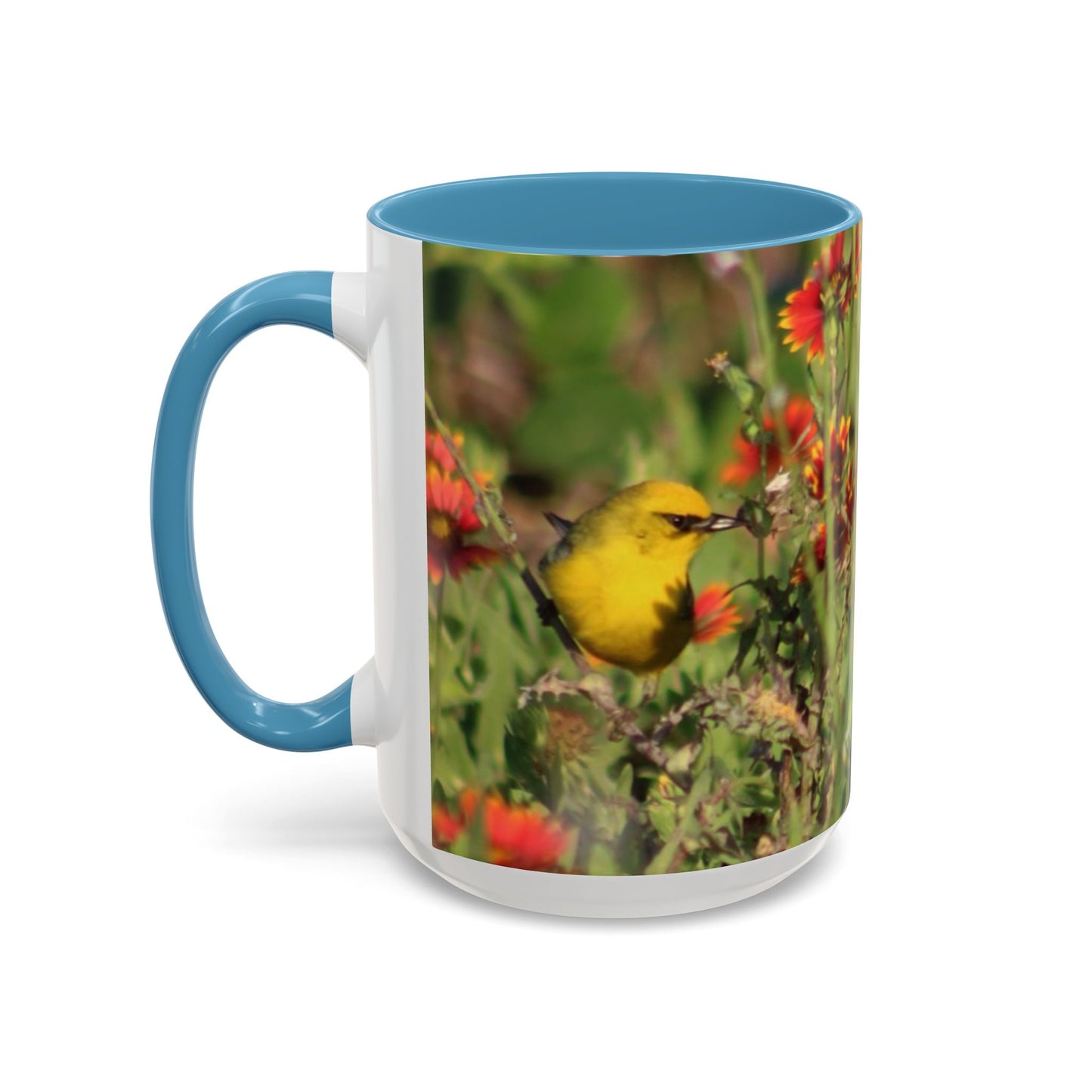 Mug - Blue-winged Warbler Floral Accent Coffee Mug - Gift for Birders and Nature Lovers