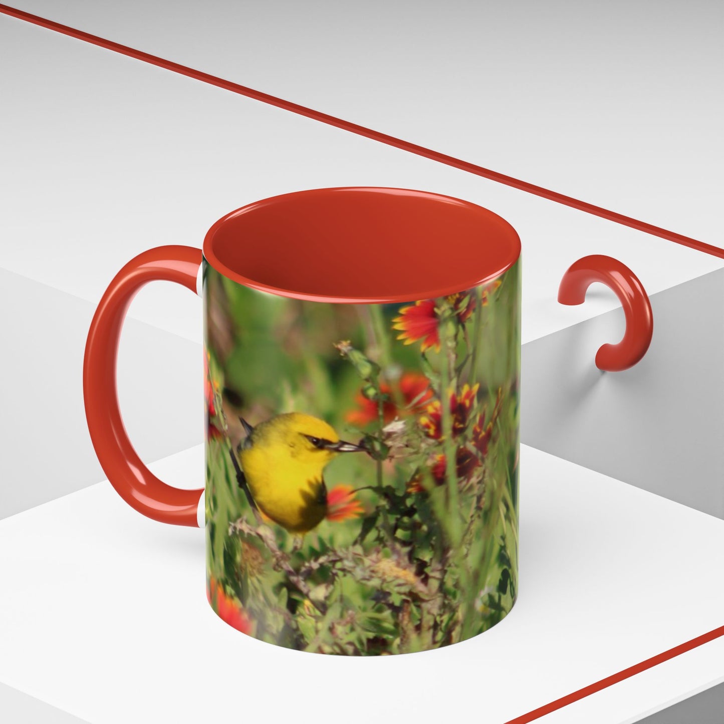 Mug - Blue-winged Warbler Floral Accent Coffee Mug - Gift for Birders and Nature Lovers