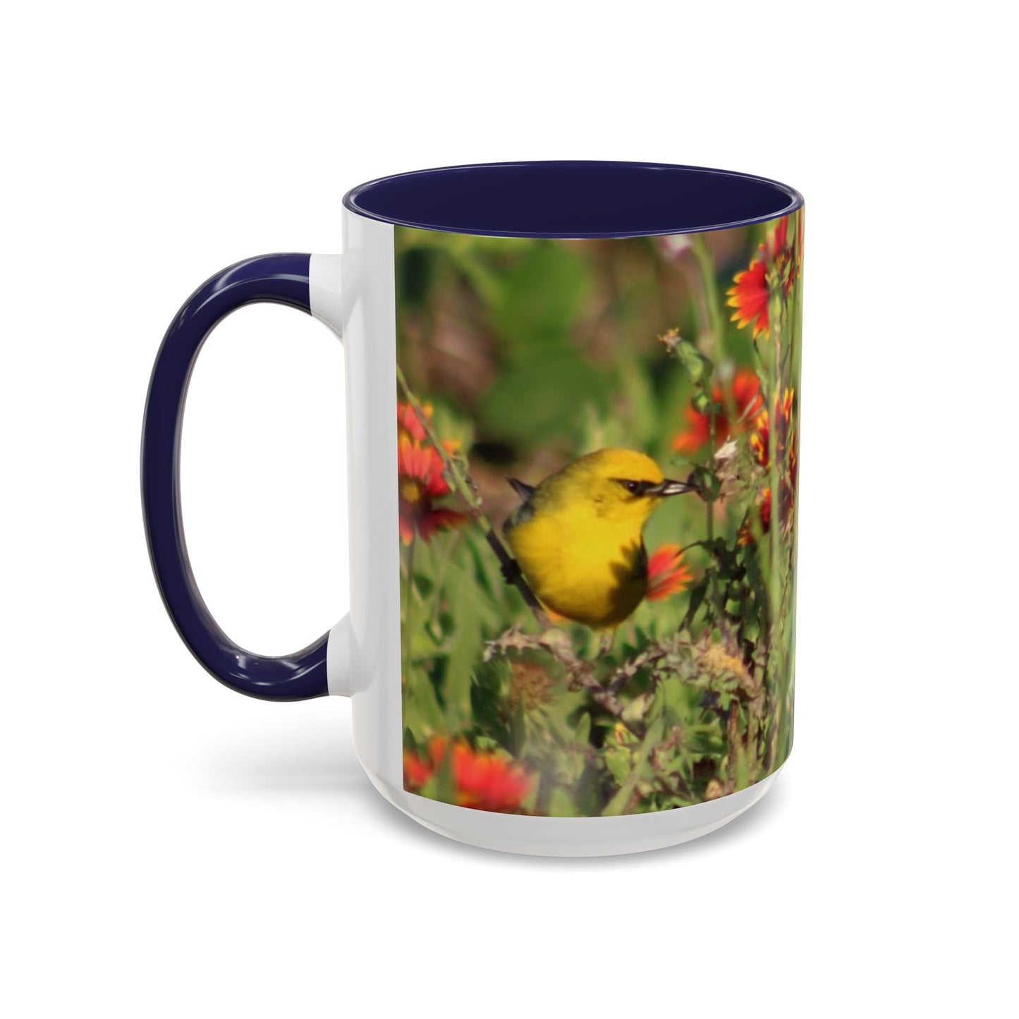 Mug - Blue-winged Warbler Floral Accent Coffee Mug - Gift for Birders and Nature Lovers