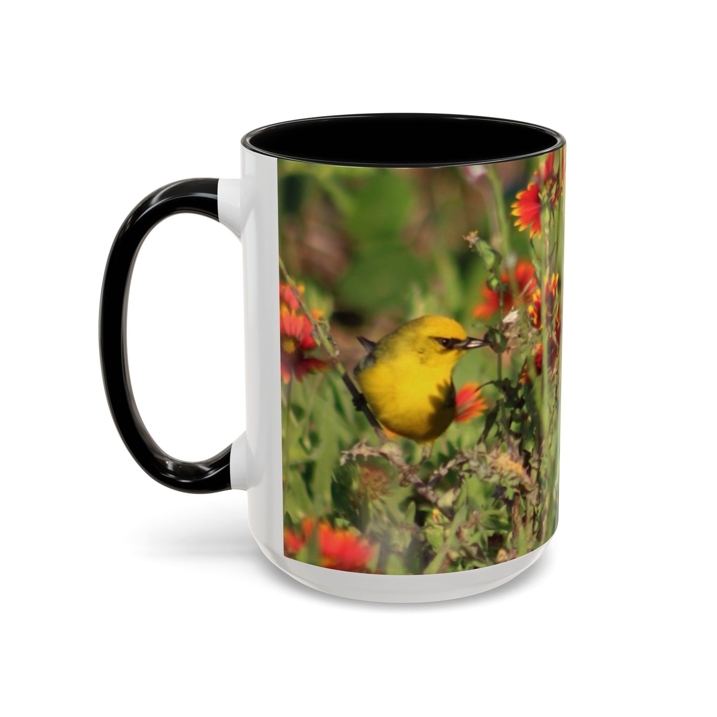 Mug - Blue-winged Warbler Floral Accent Coffee Mug - Gift for Birders and Nature Lovers