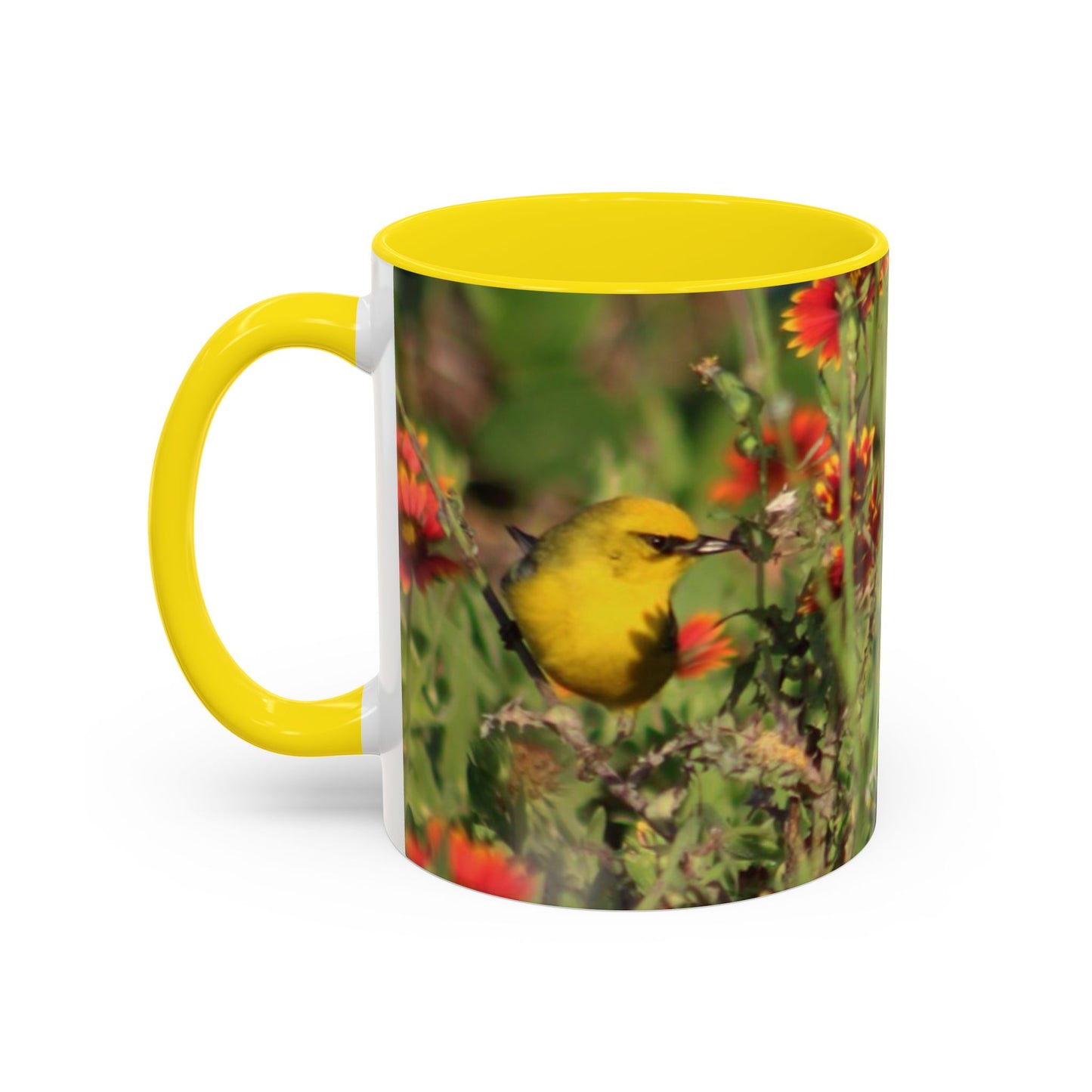 Mug - Blue-winged Warbler Floral Accent Coffee Mug - Gift for Birders and Nature Lovers