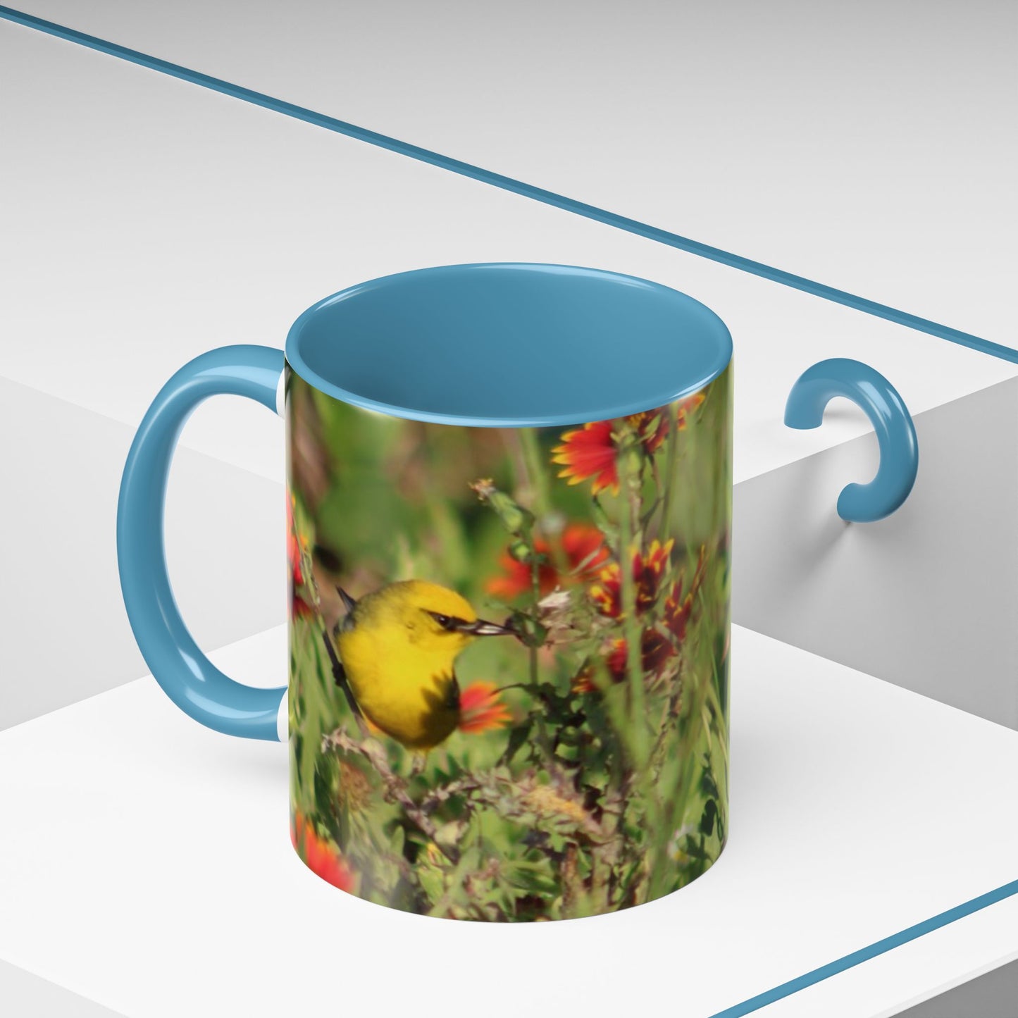 Mug - Blue-winged Warbler Floral Accent Coffee Mug - Gift for Birders and Nature Lovers