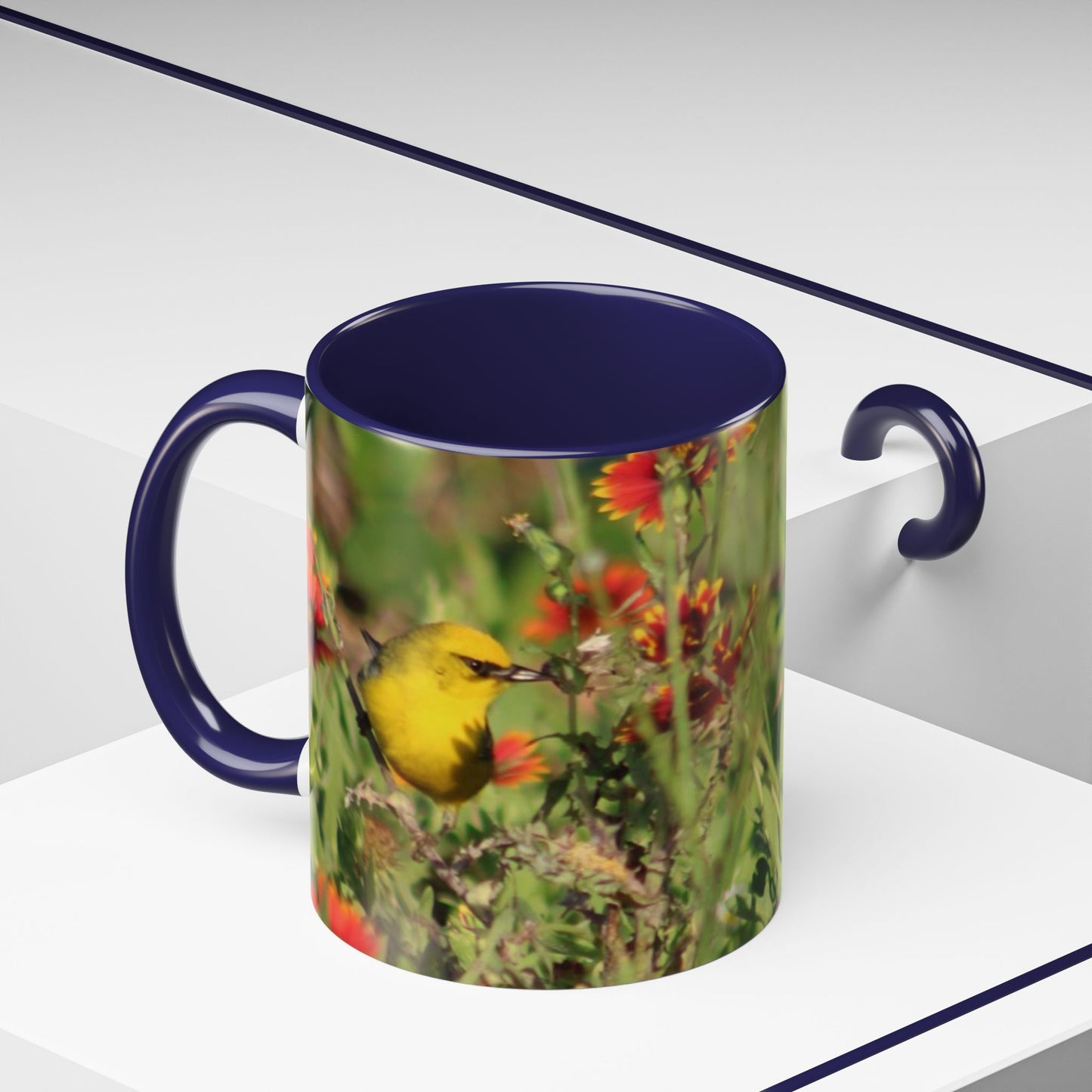 Mug - Blue-winged Warbler Floral Accent Coffee Mug - Gift for Birders and Nature Lovers