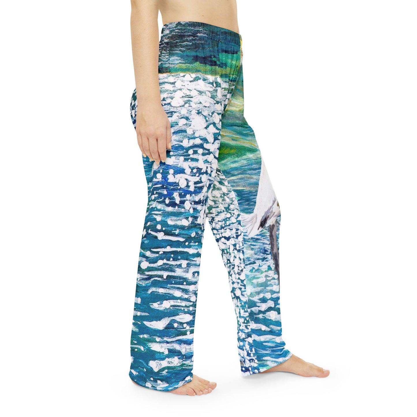 Comfort Pants - Egret Shorebird in the Sun Art Port Aransas Wildlife