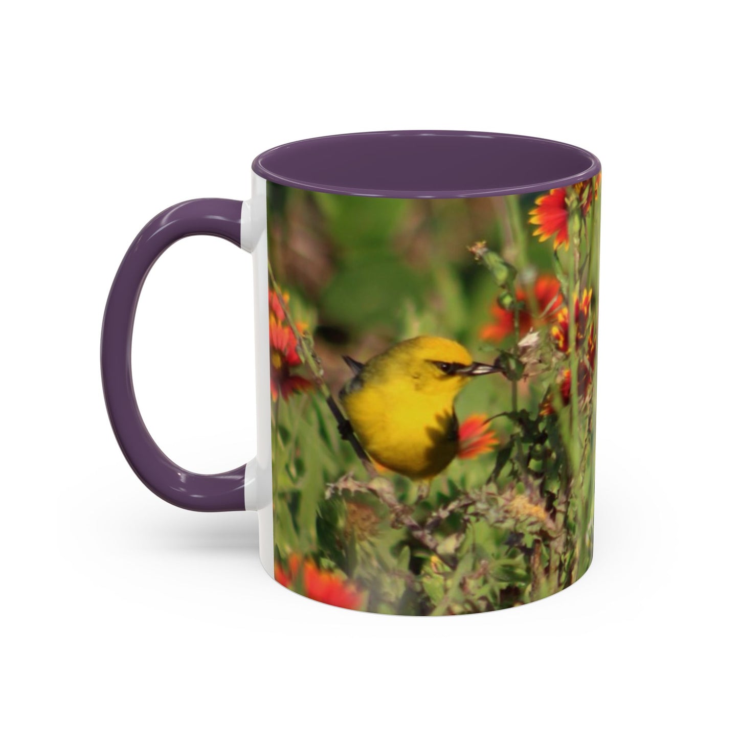 Mug - Blue-winged Warbler Floral Accent Coffee Mug - Gift for Birders and Nature Lovers