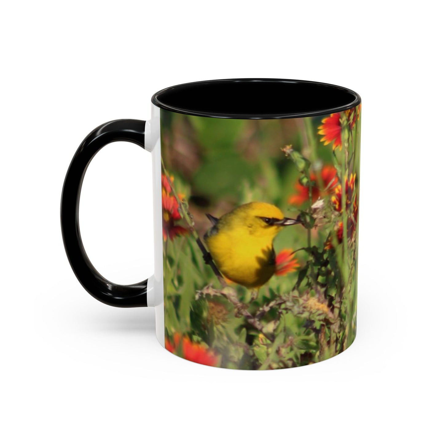 Mug - Blue-winged Warbler Floral Accent Coffee Mug - Gift for Birders and Nature Lovers