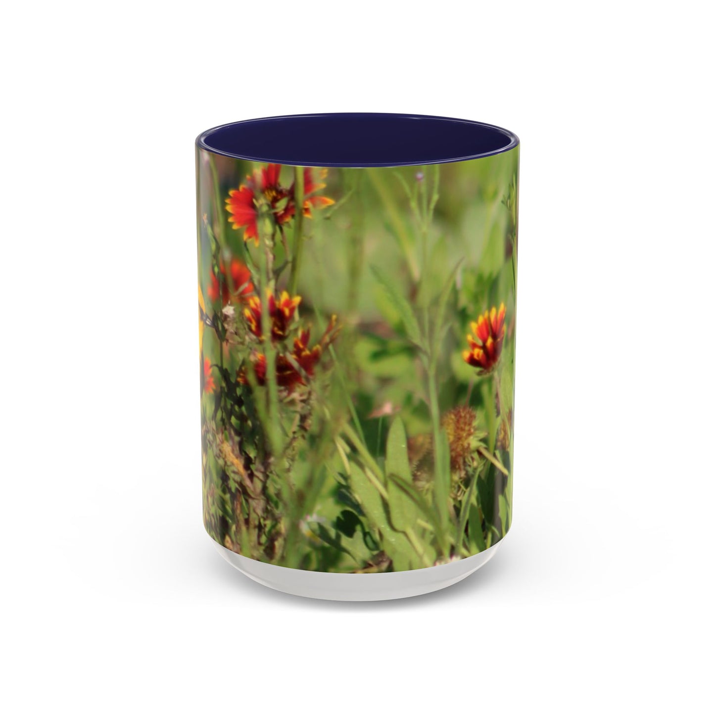 Mug - Blue-winged Warbler Floral Accent Coffee Mug - Gift for Birders and Nature Lovers