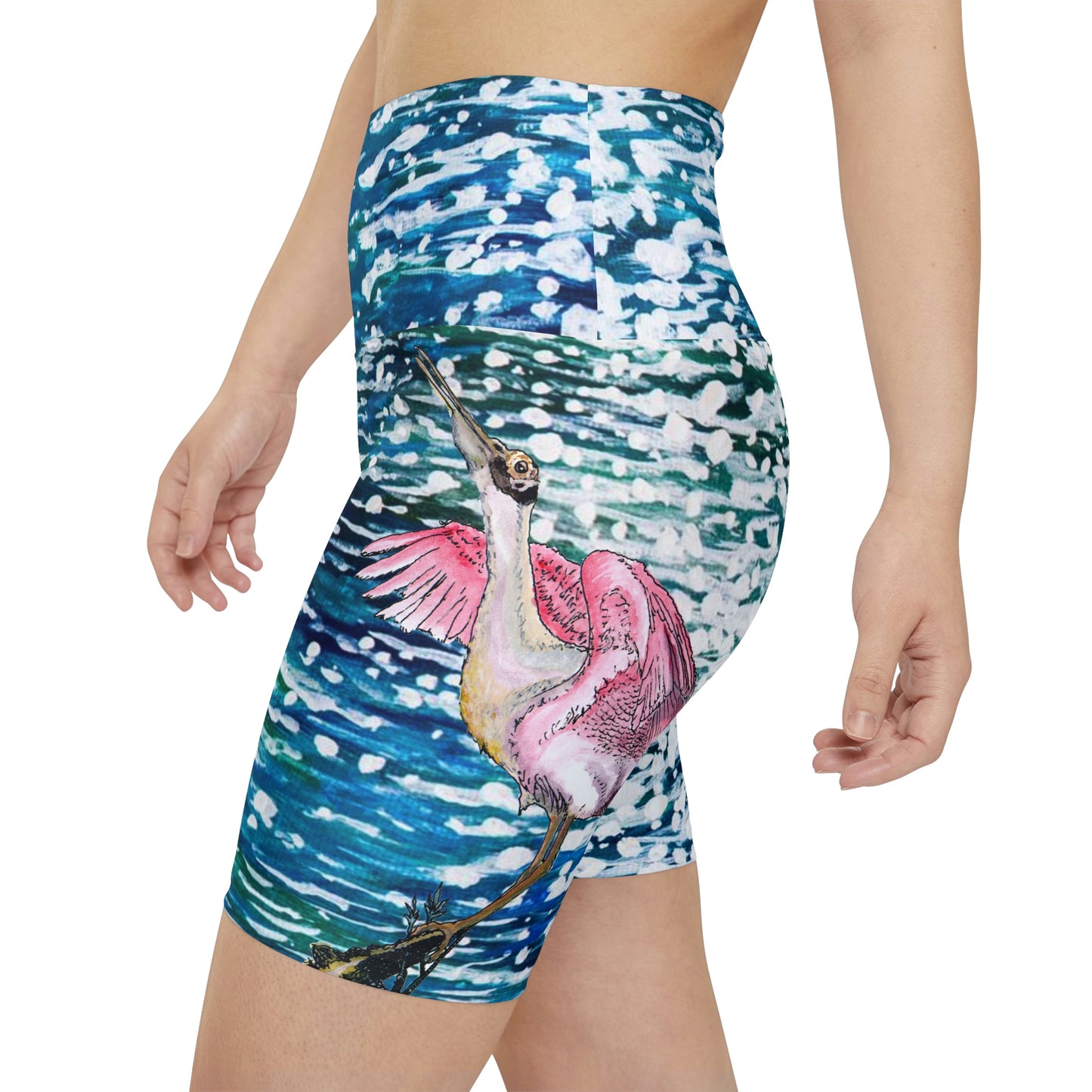 Roseate Spoonbill Blue Sparkling Waters Women's Workout Shorts