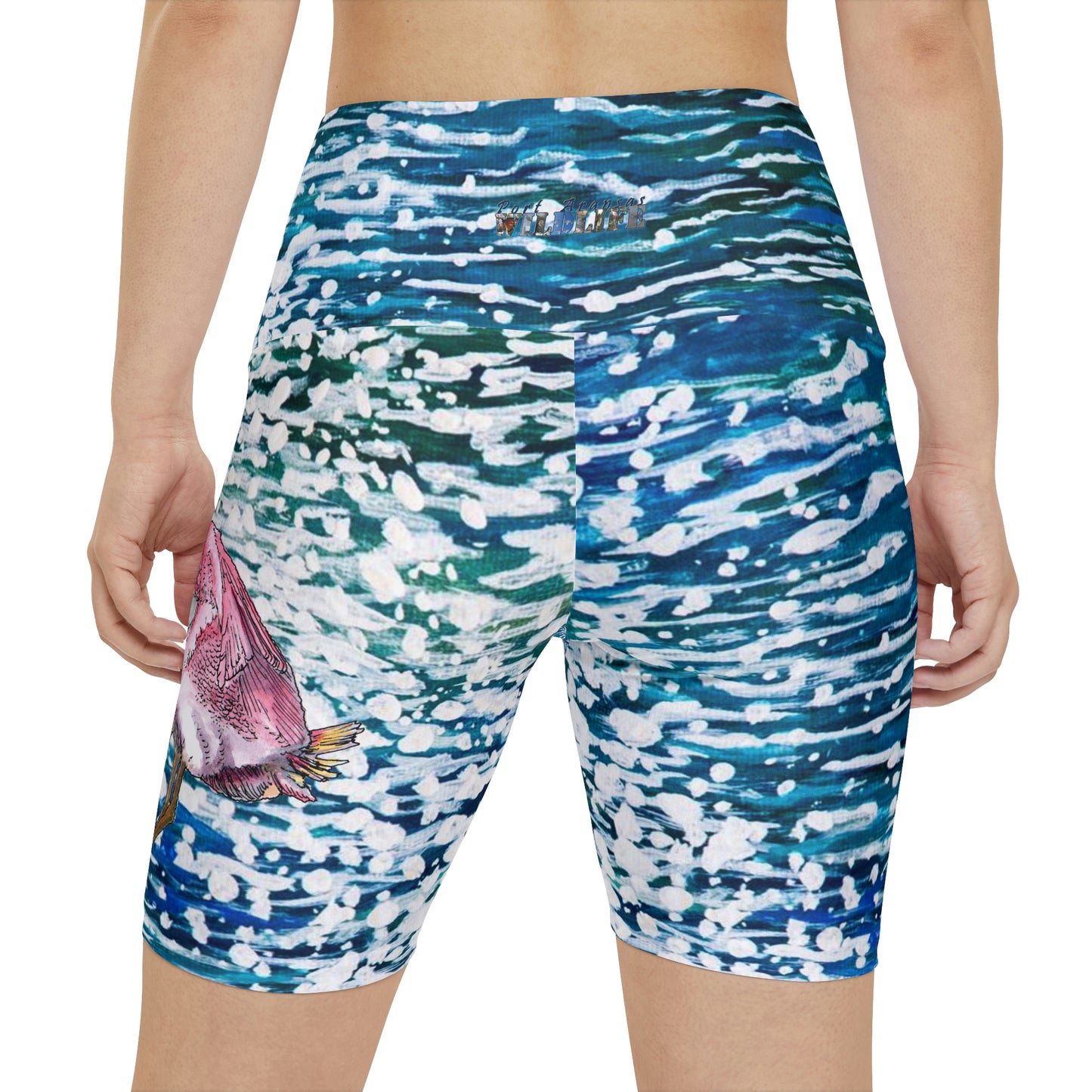Roseate Spoonbill Blue Sparkling Waters Women's Workout Shorts