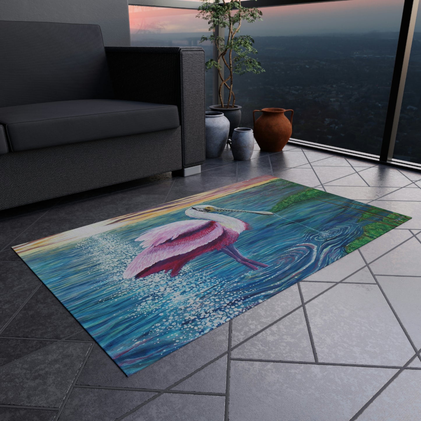 Spoonbill in the Sun Port Aransas Wildlife Outdoor Rug