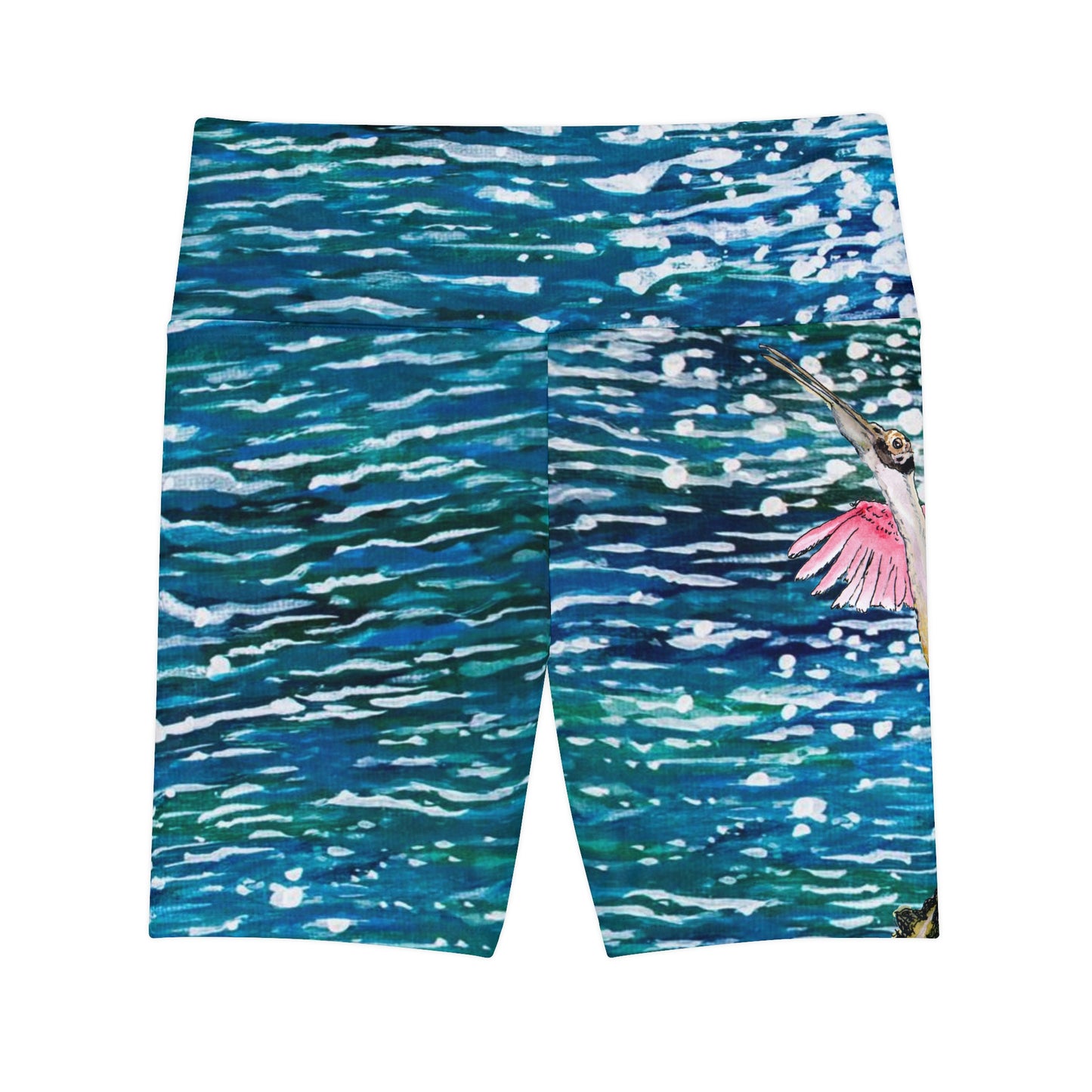 Roseate Spoonbill Blue Sparkling Waters Women's Workout Shorts