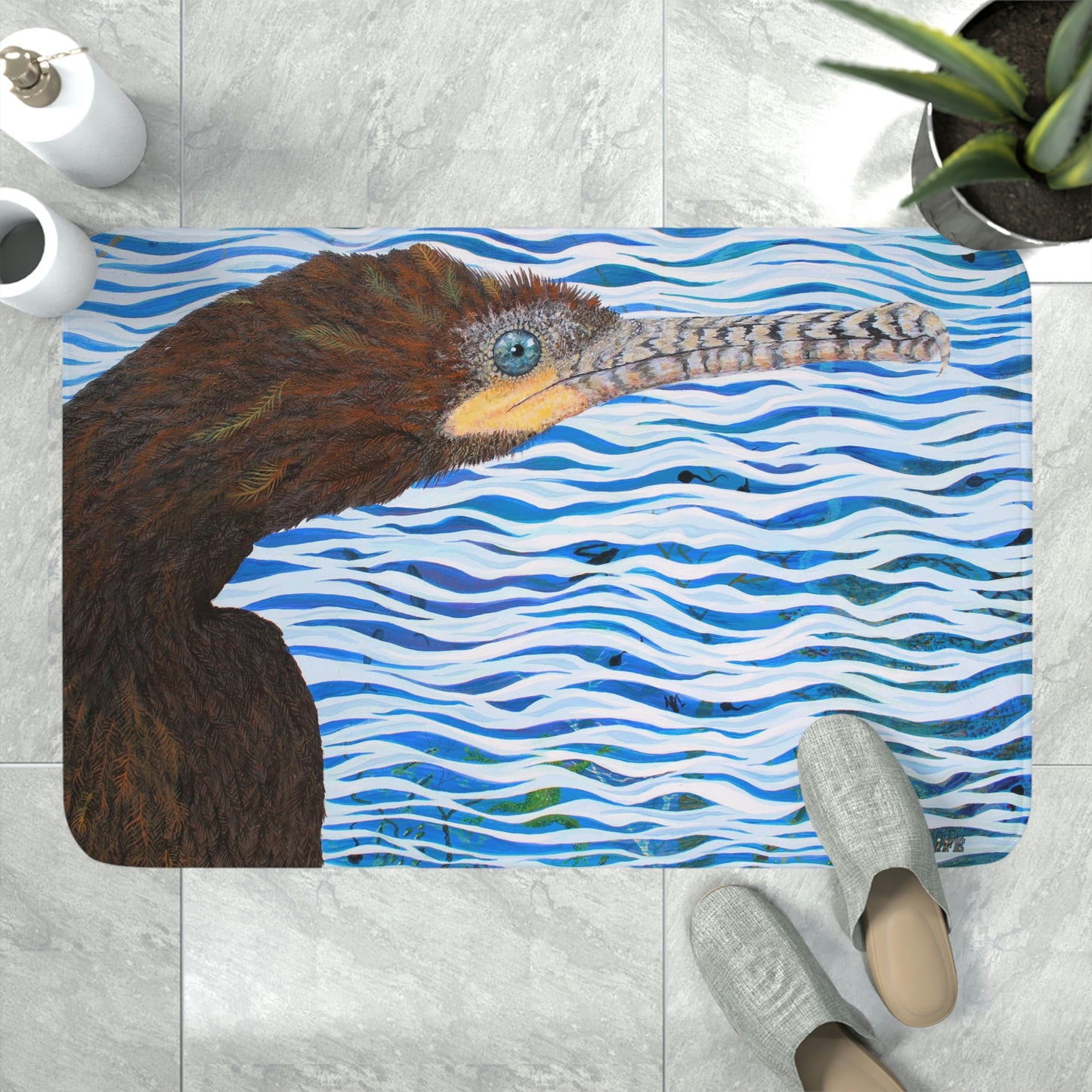Cormorant in Paradise Port Aransas Wildlife Memory Foam Bath Mat