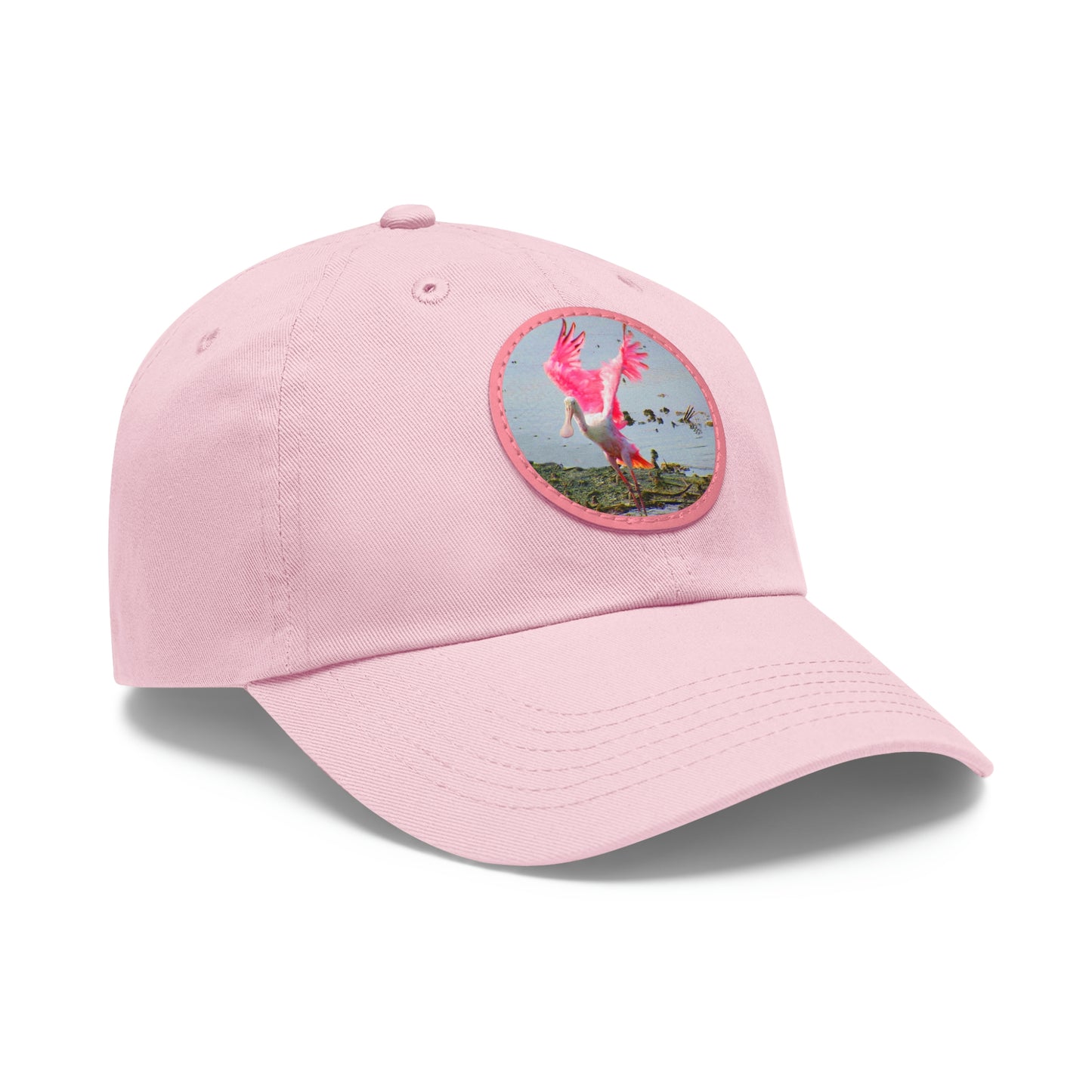 Roseate Spoonbill Pink Bird Hat with Leather Patch (Round)