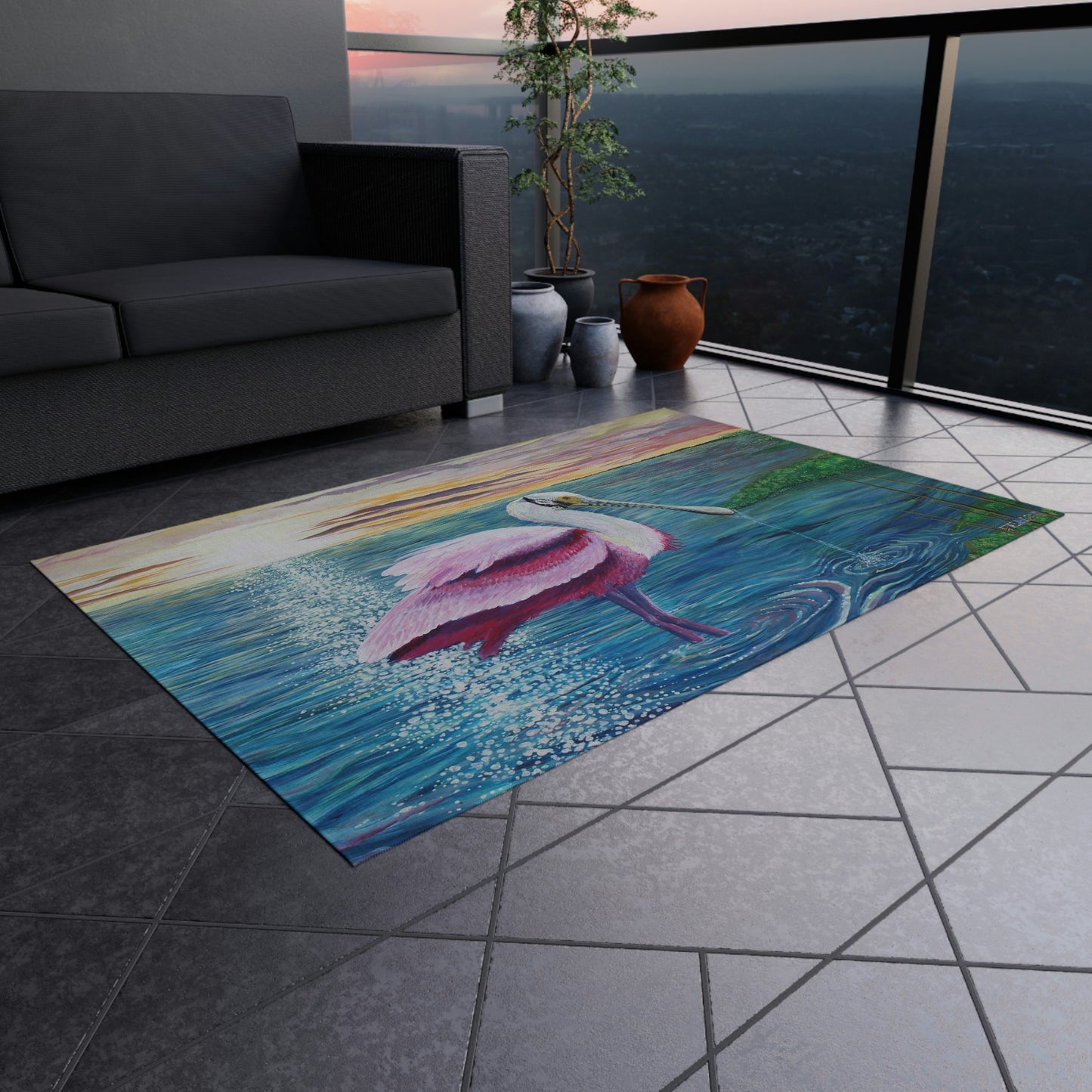 Spoonbill in the Sun Port Aransas Wildlife Outdoor Rug