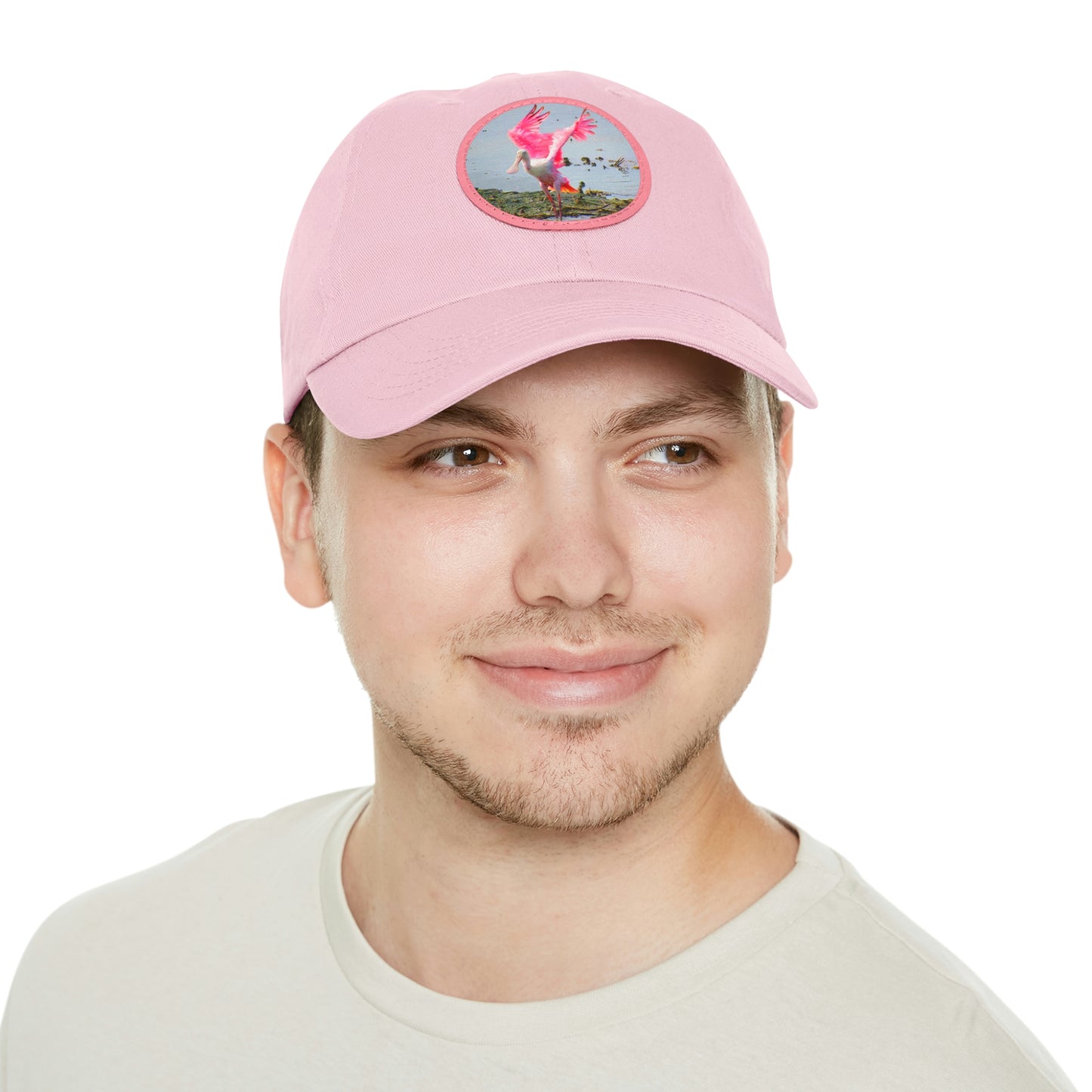 Roseate Spoonbill Pink Bird Hat with Leather Patch (Round)