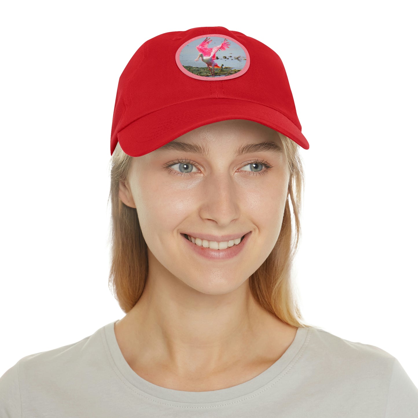 Roseate Spoonbill Pink Bird Hat with Leather Patch (Round)