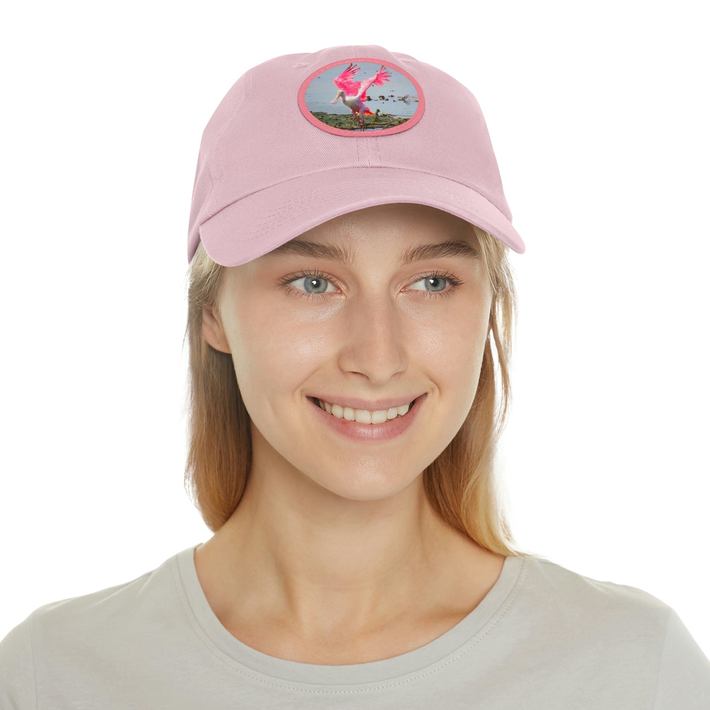 Roseate Spoonbill Pink Bird Hat with Leather Patch (Round)