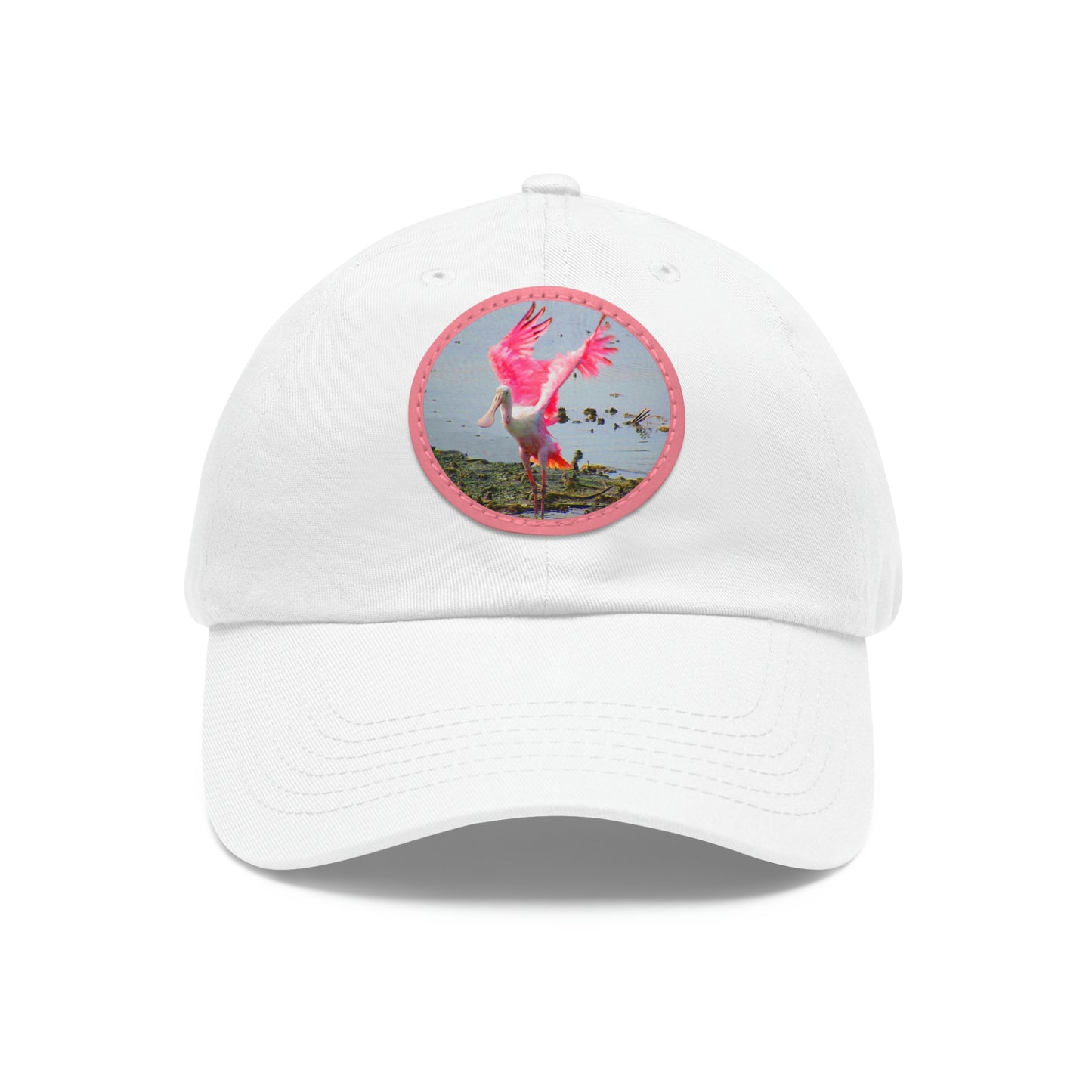 Roseate Spoonbill Pink Bird Hat with Leather Patch (Round)