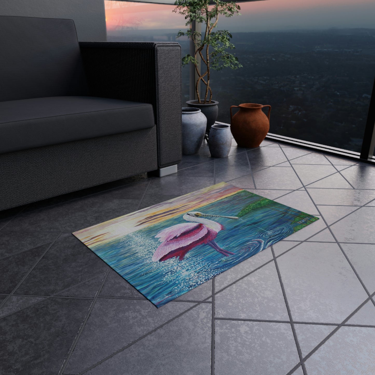 Spoonbill in the Sun Port Aransas Wildlife Outdoor Rug