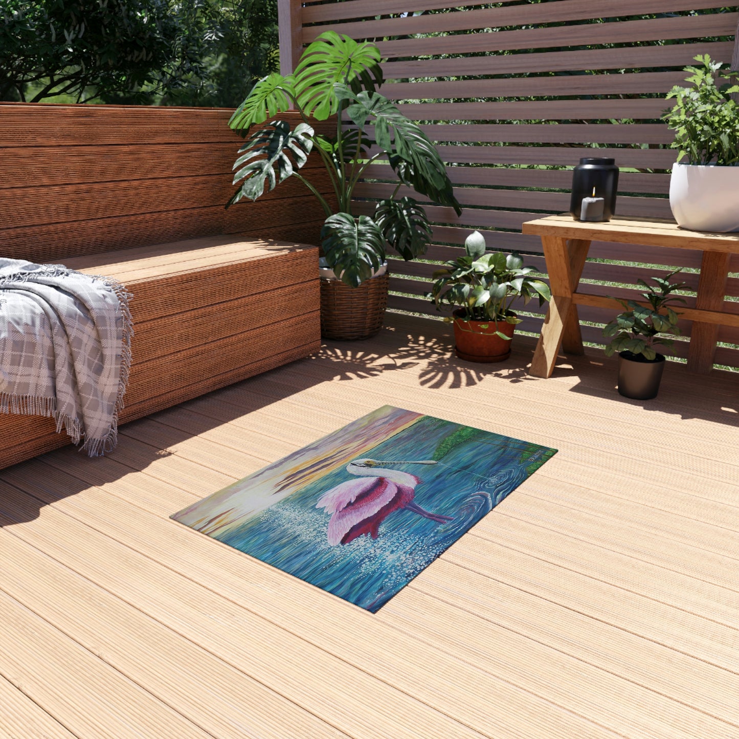 Spoonbill in the Sun Port Aransas Wildlife Outdoor Rug