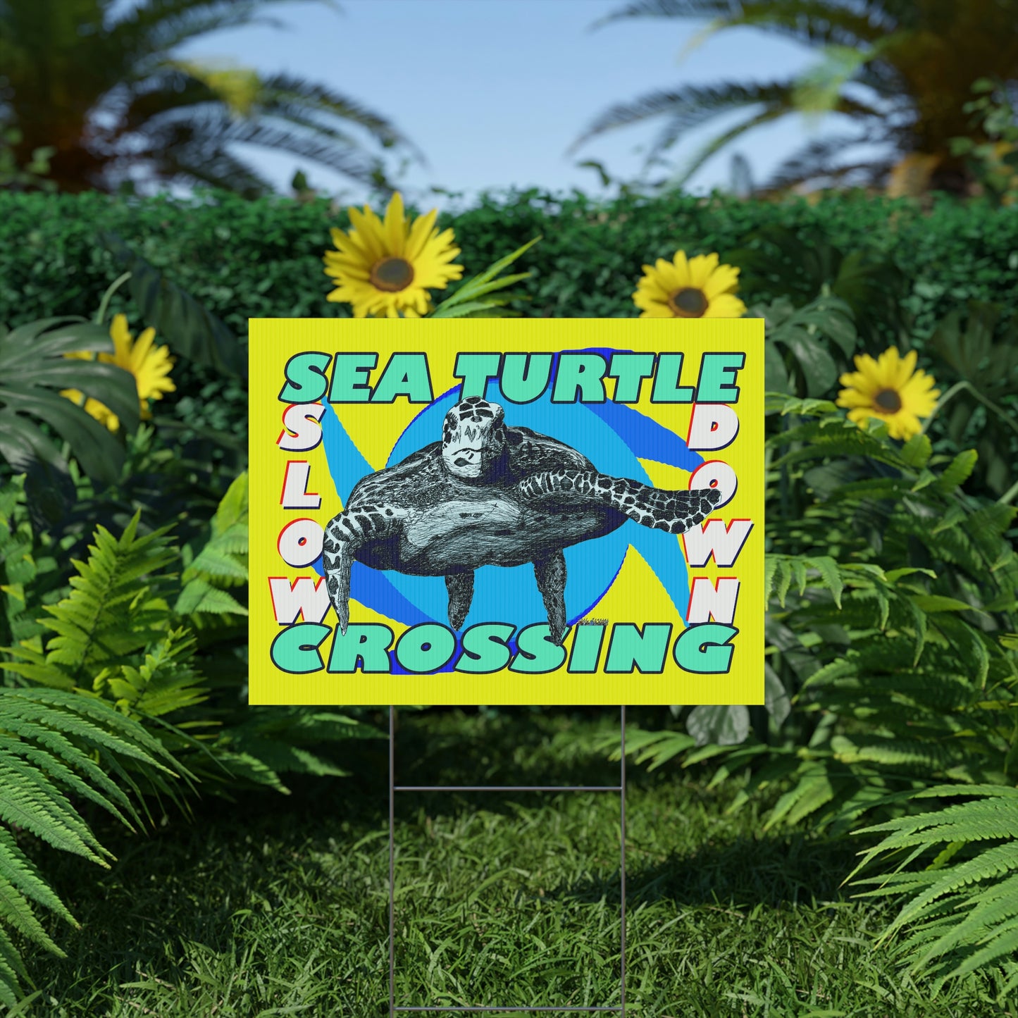 Sea Turtle Crossing Slow Down Plastic Yard Sign