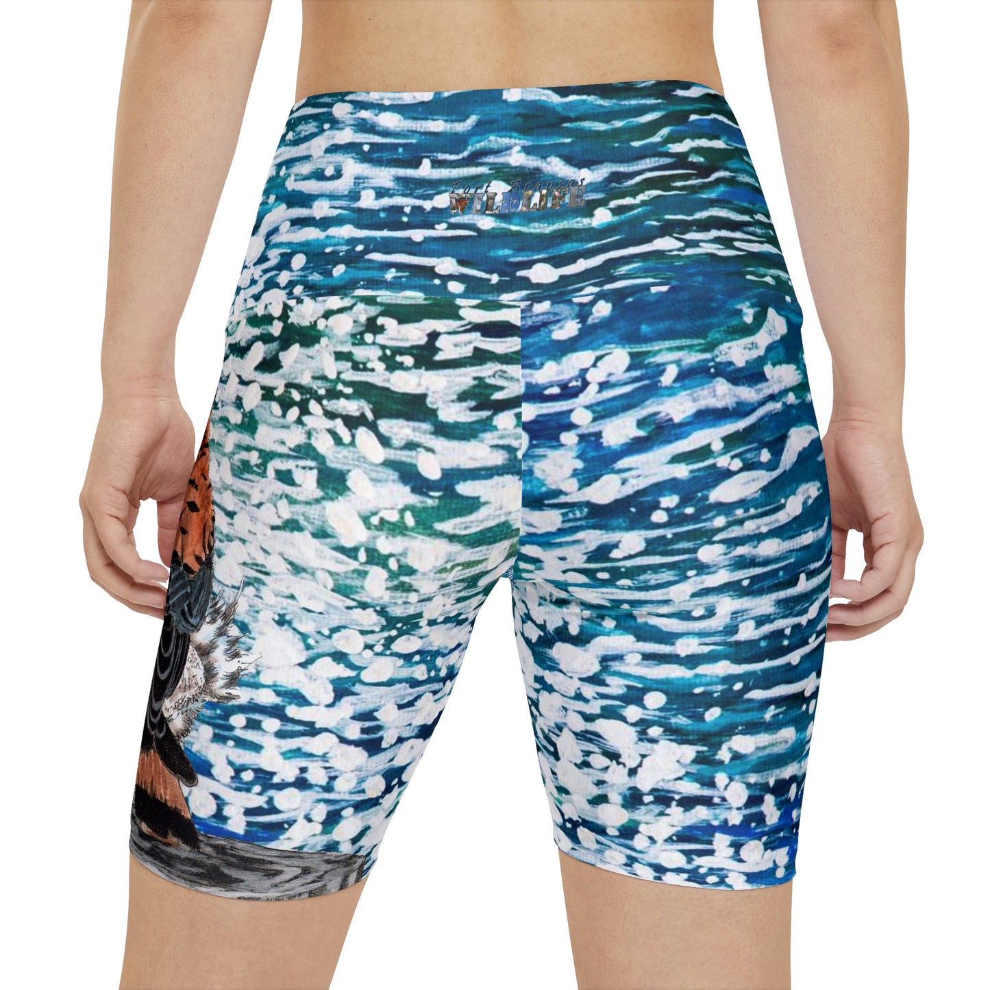 American Kestrel Blue Sparkling Waters Women's Workout Shorts