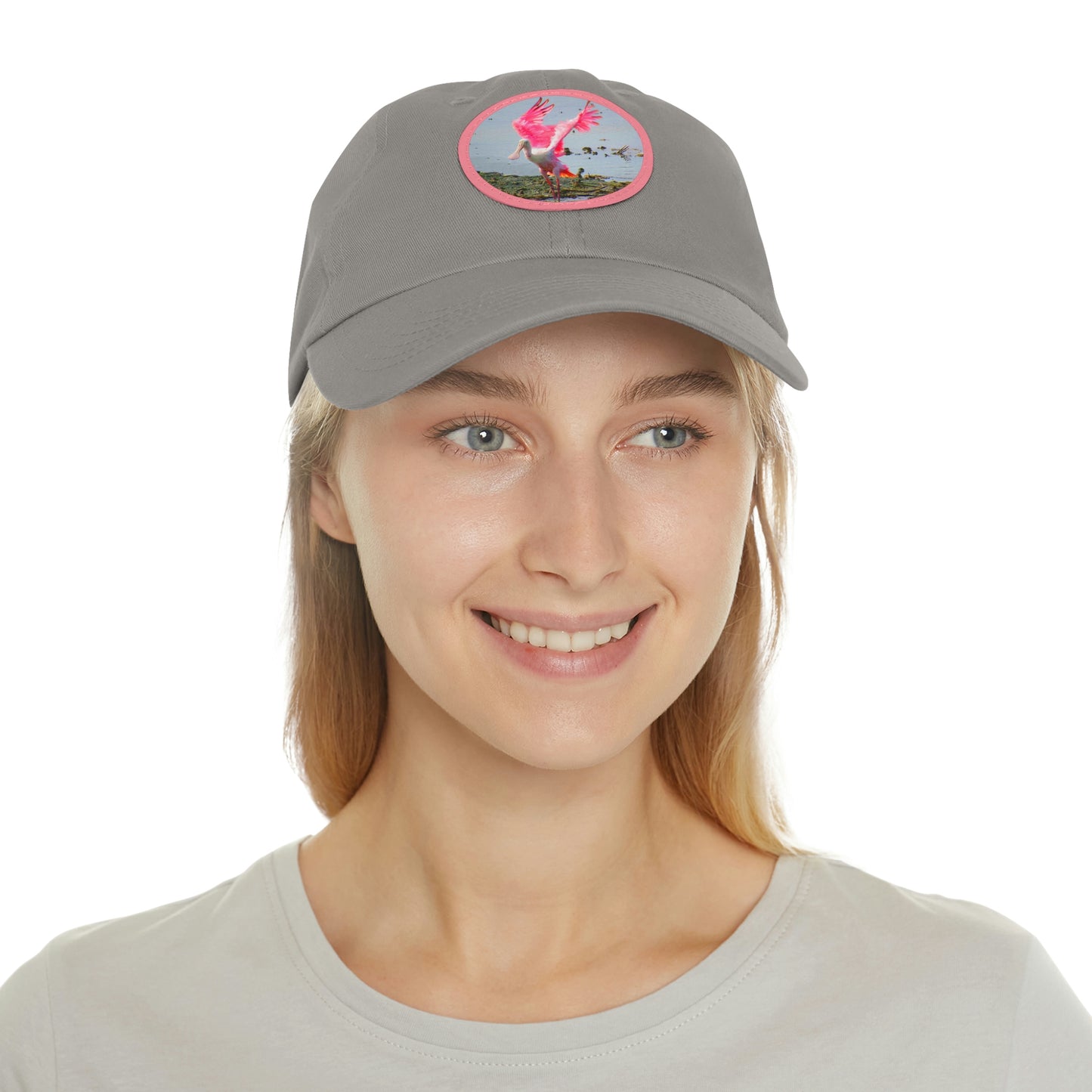 Roseate Spoonbill Pink Bird Hat with Leather Patch (Round)