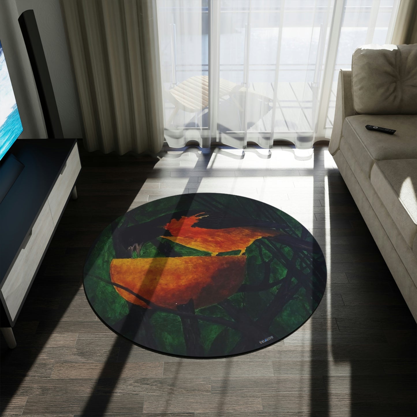 Oriole and an Orange Port Aransas Wildlife Artistic Round Area Rug