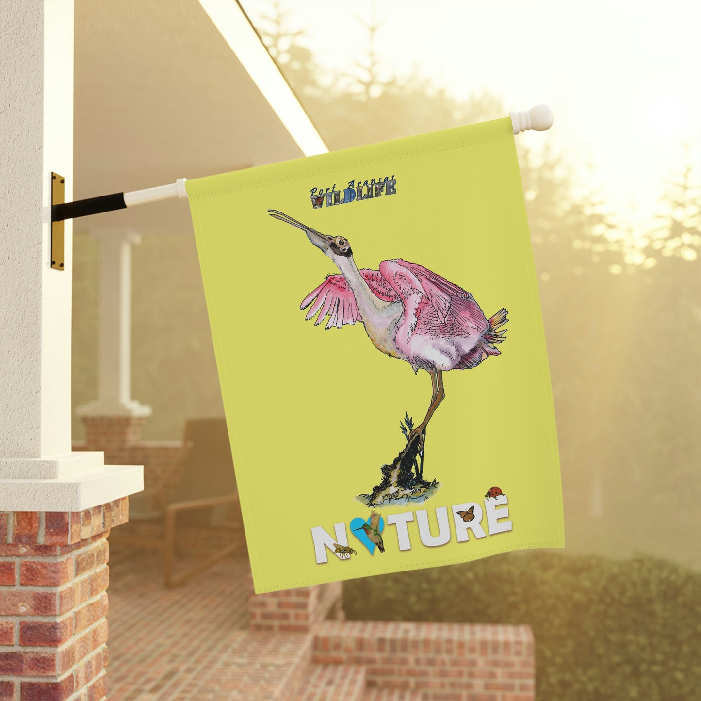 Rosie the Roseate Spoonbill Yellow Garden & House Banner