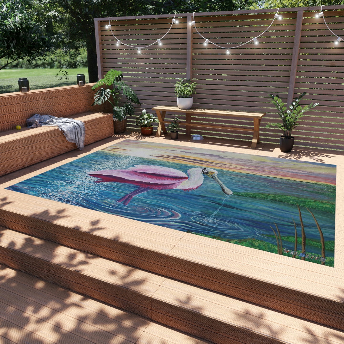 Spoonbill in the Sun Port Aransas Wildlife Outdoor Rug