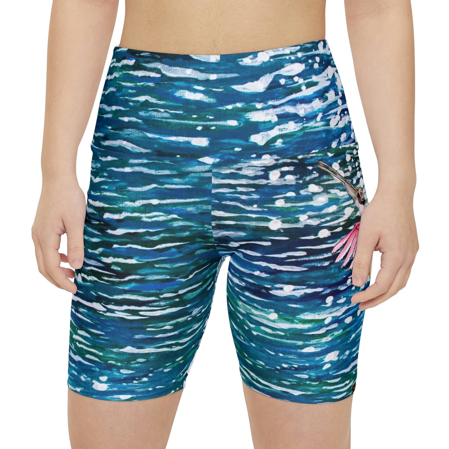 Roseate Spoonbill Blue Sparkling Waters Women's Workout Shorts