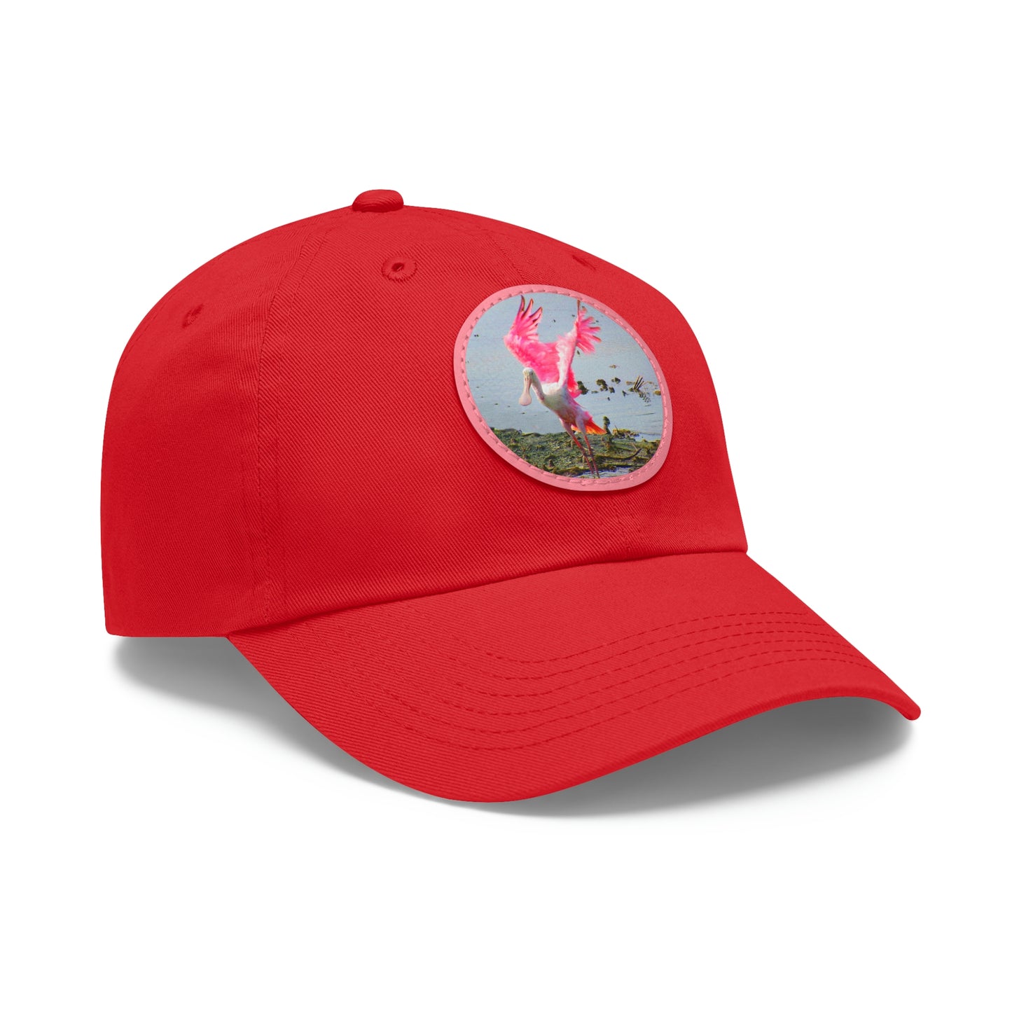 Roseate Spoonbill Pink Bird Hat with Leather Patch (Round)