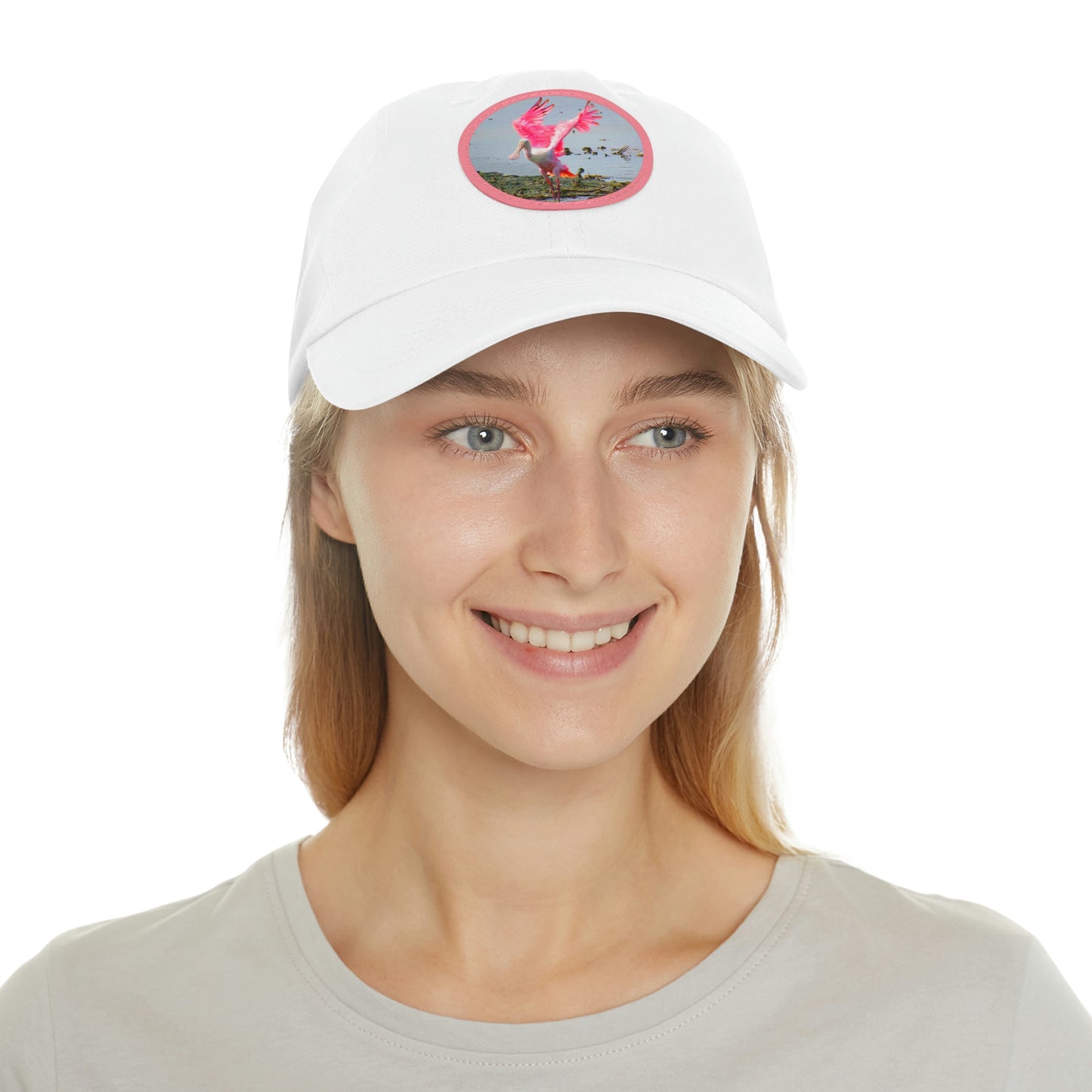 Roseate Spoonbill Pink Bird Hat with Leather Patch (Round)