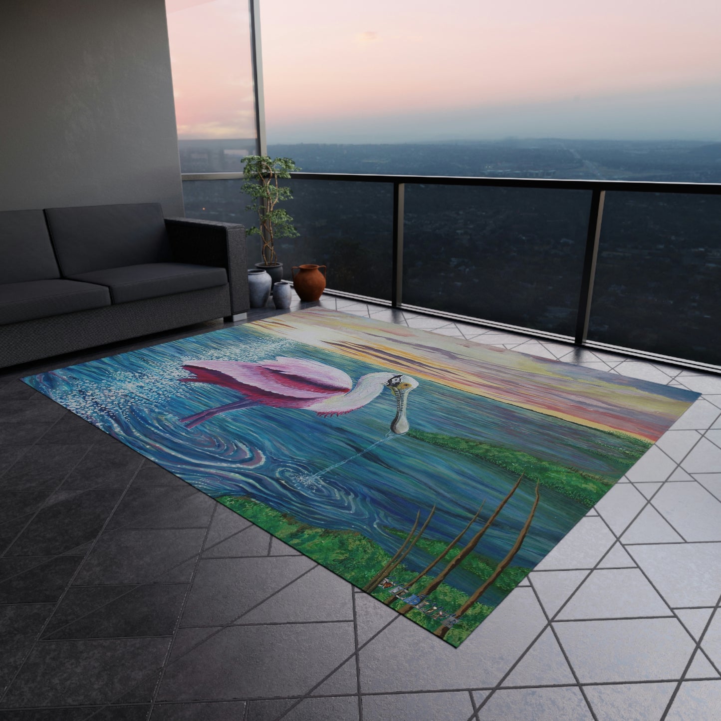 Spoonbill in the Sun Port Aransas Wildlife Outdoor Rug
